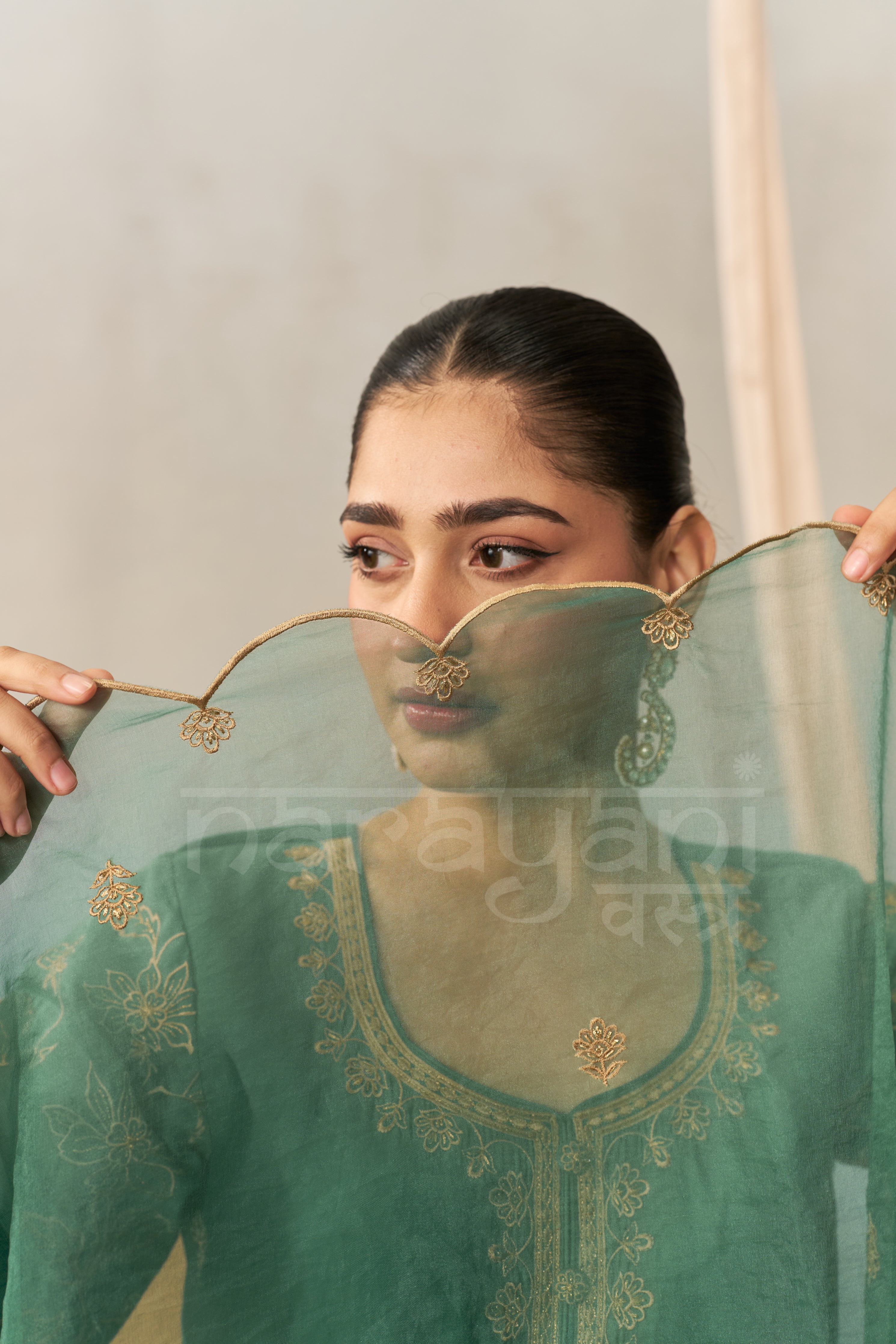 AMEERA - Emerald Green Chanderi Suit Set