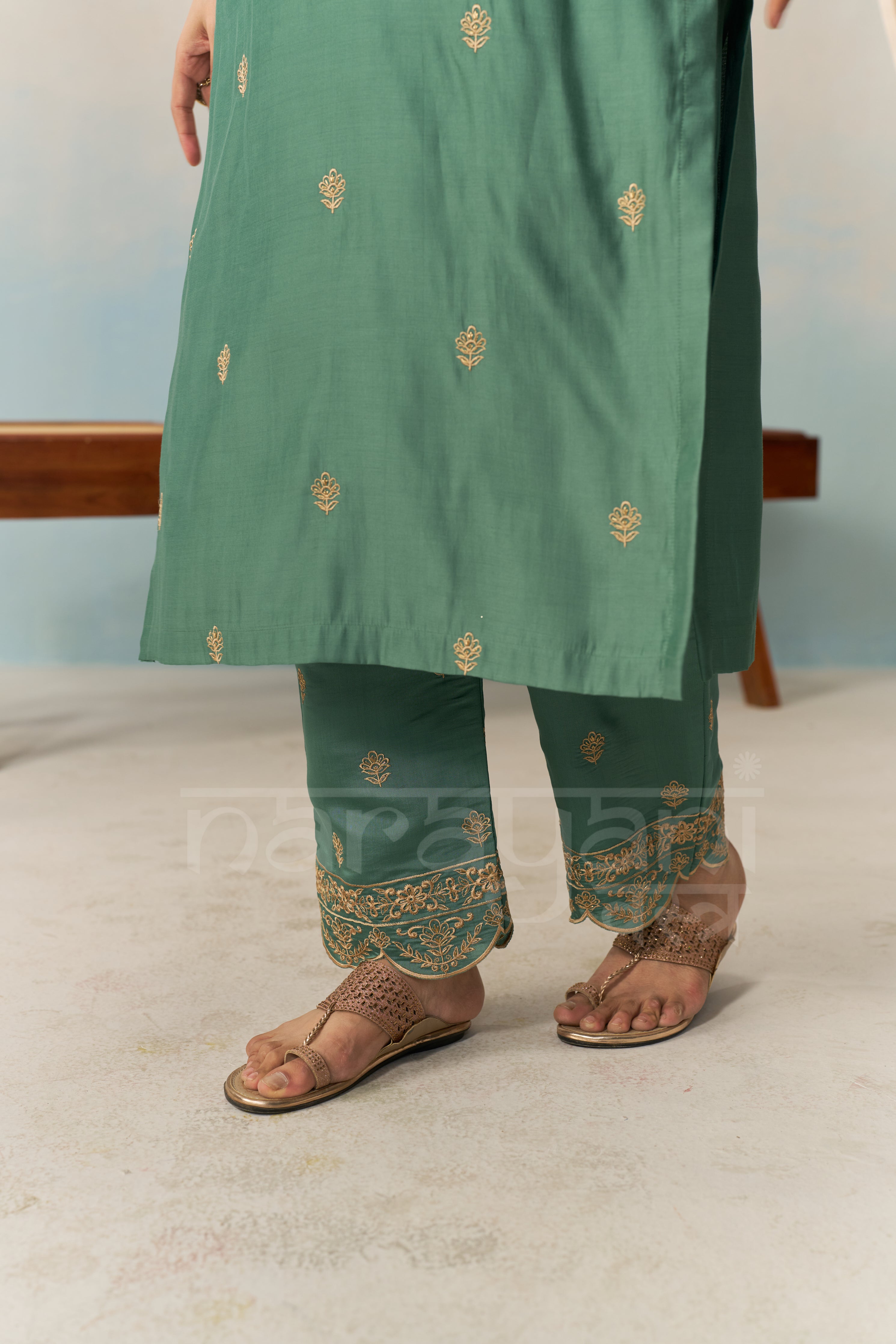 AMEERA - Emerald Green Chanderi Suit Set