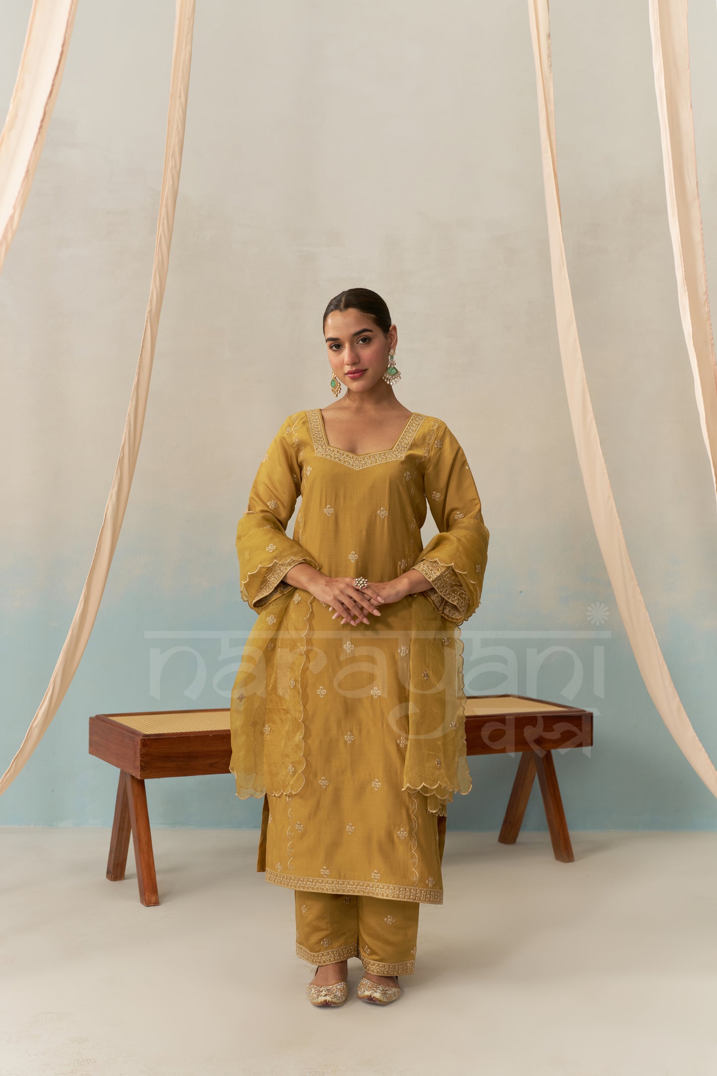 LIYA - Mustard Gold Chanderi Suit Set
