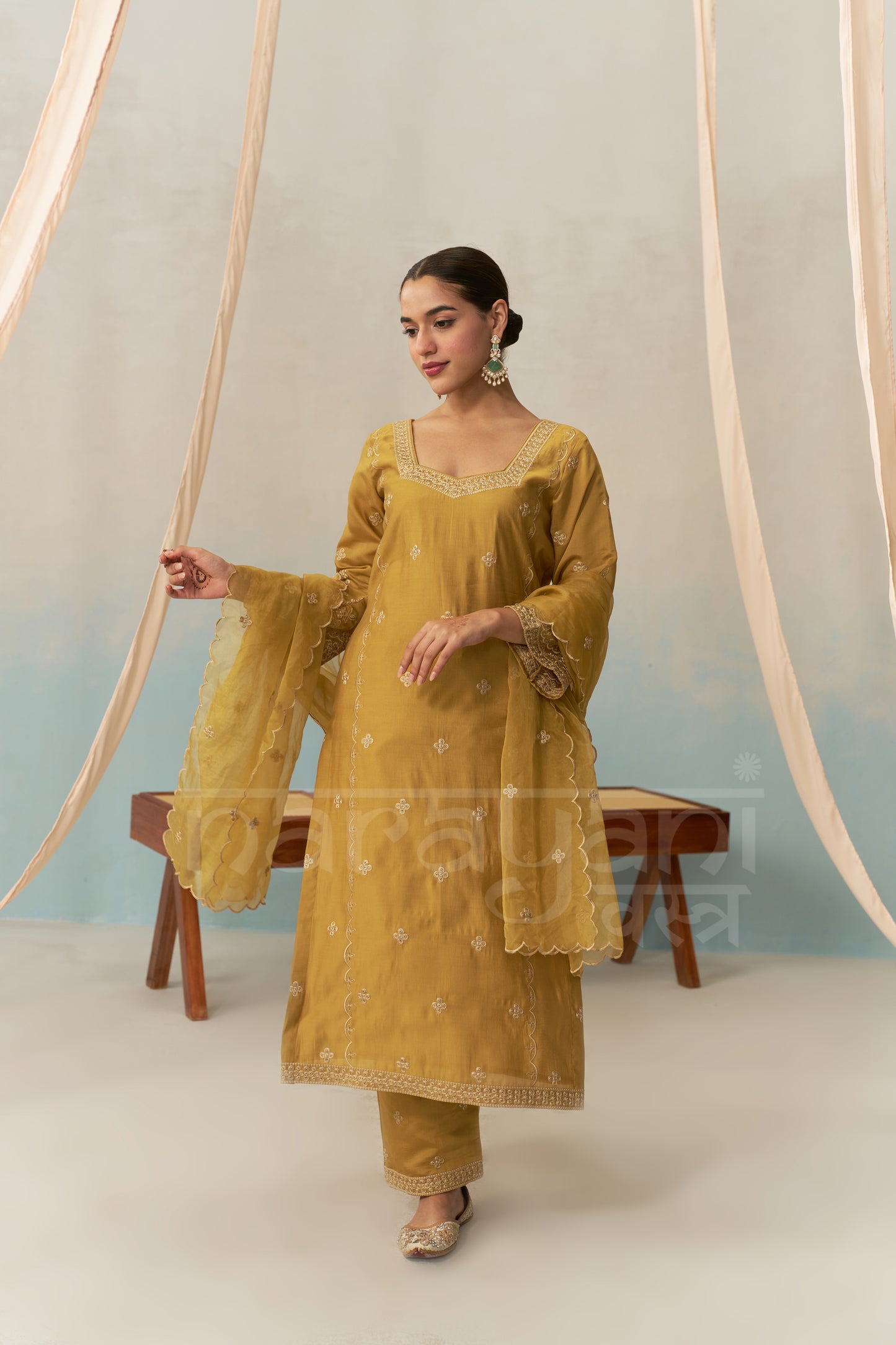 LIYA - Mustard Gold Chanderi Suit Set