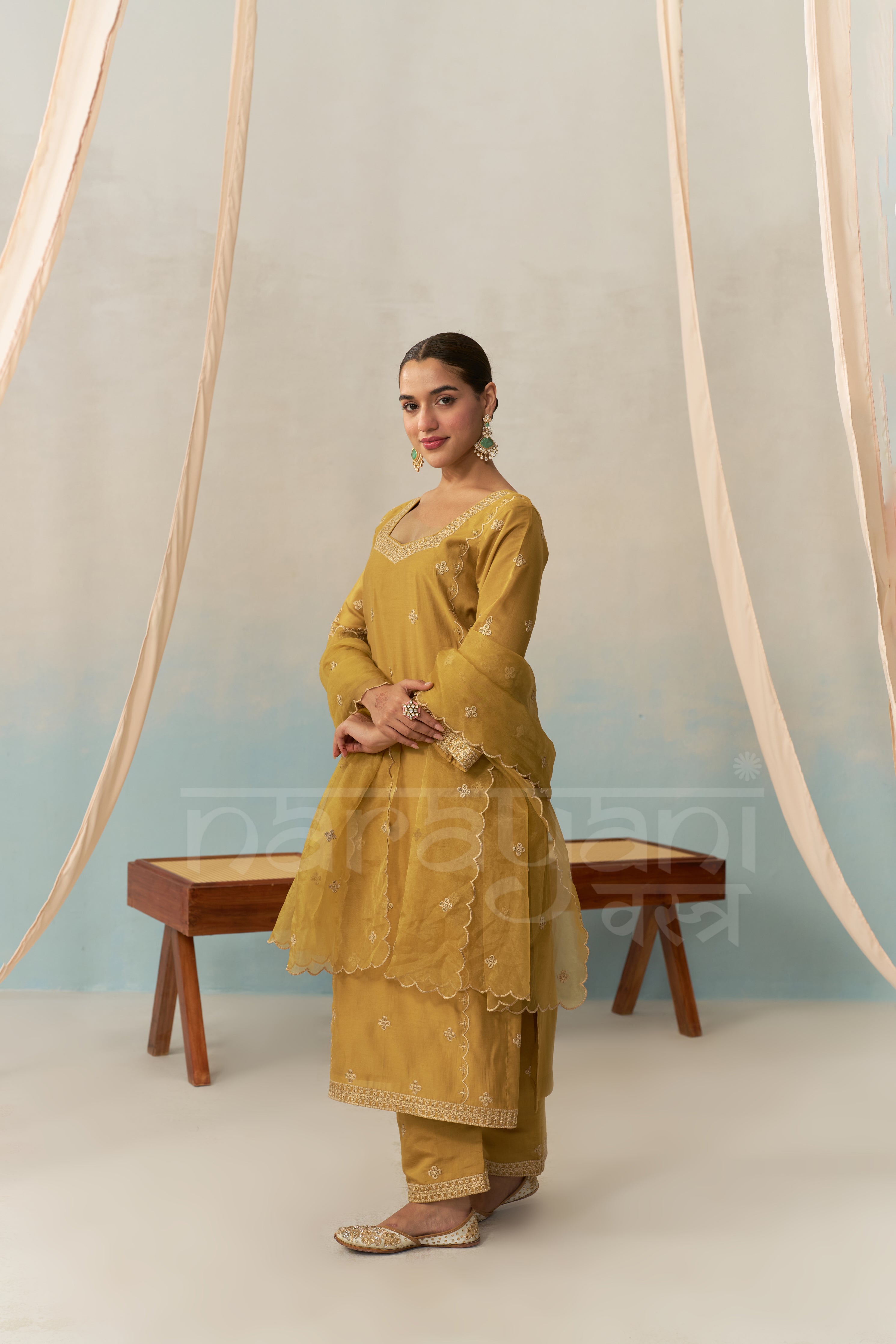 LIYA - Mustard Gold Chanderi Suit Set