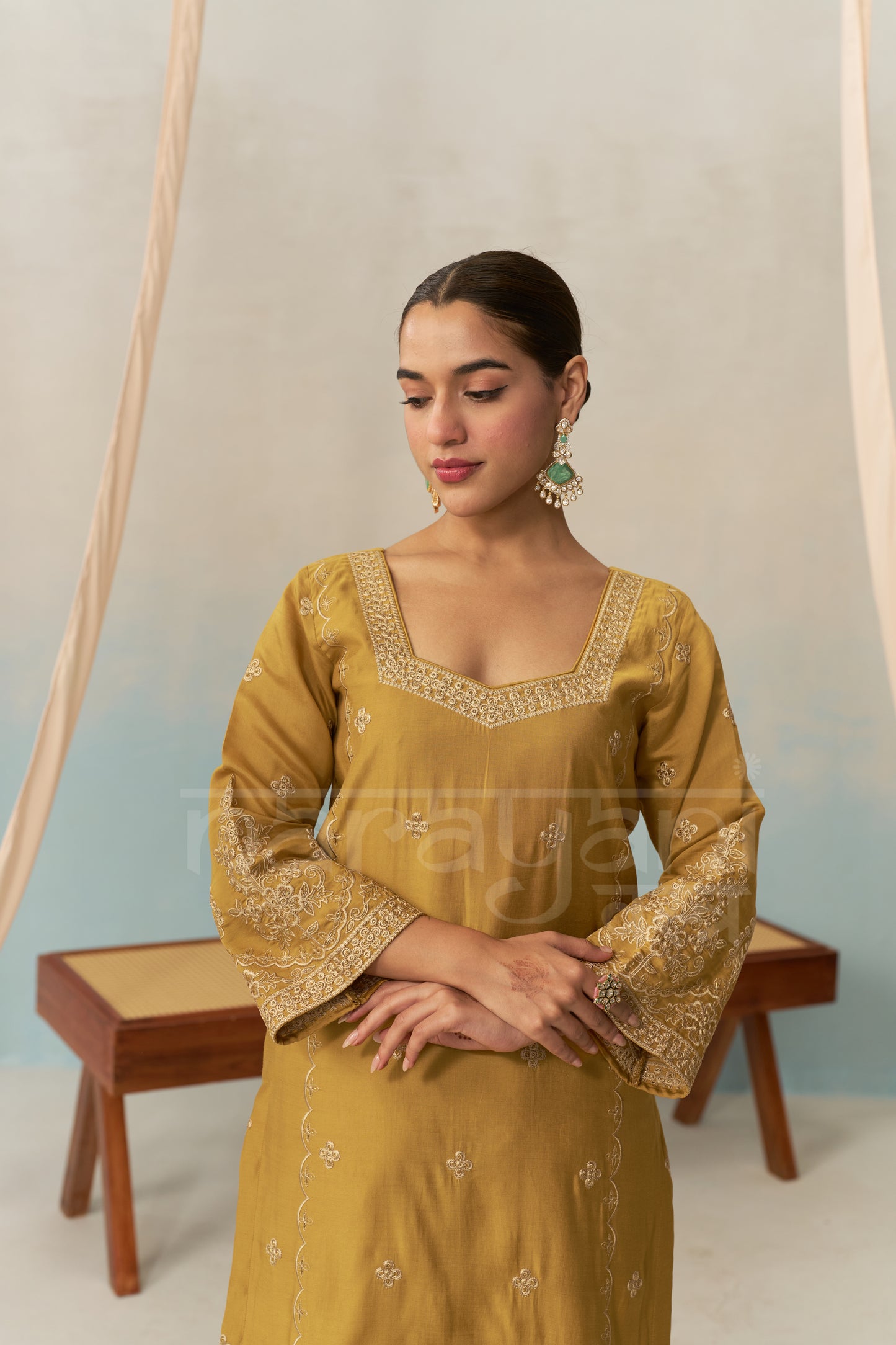 LIYA - Mustard Gold Chanderi Suit Set