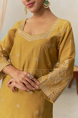 LIYA - Mustard Gold Chanderi Suit Set