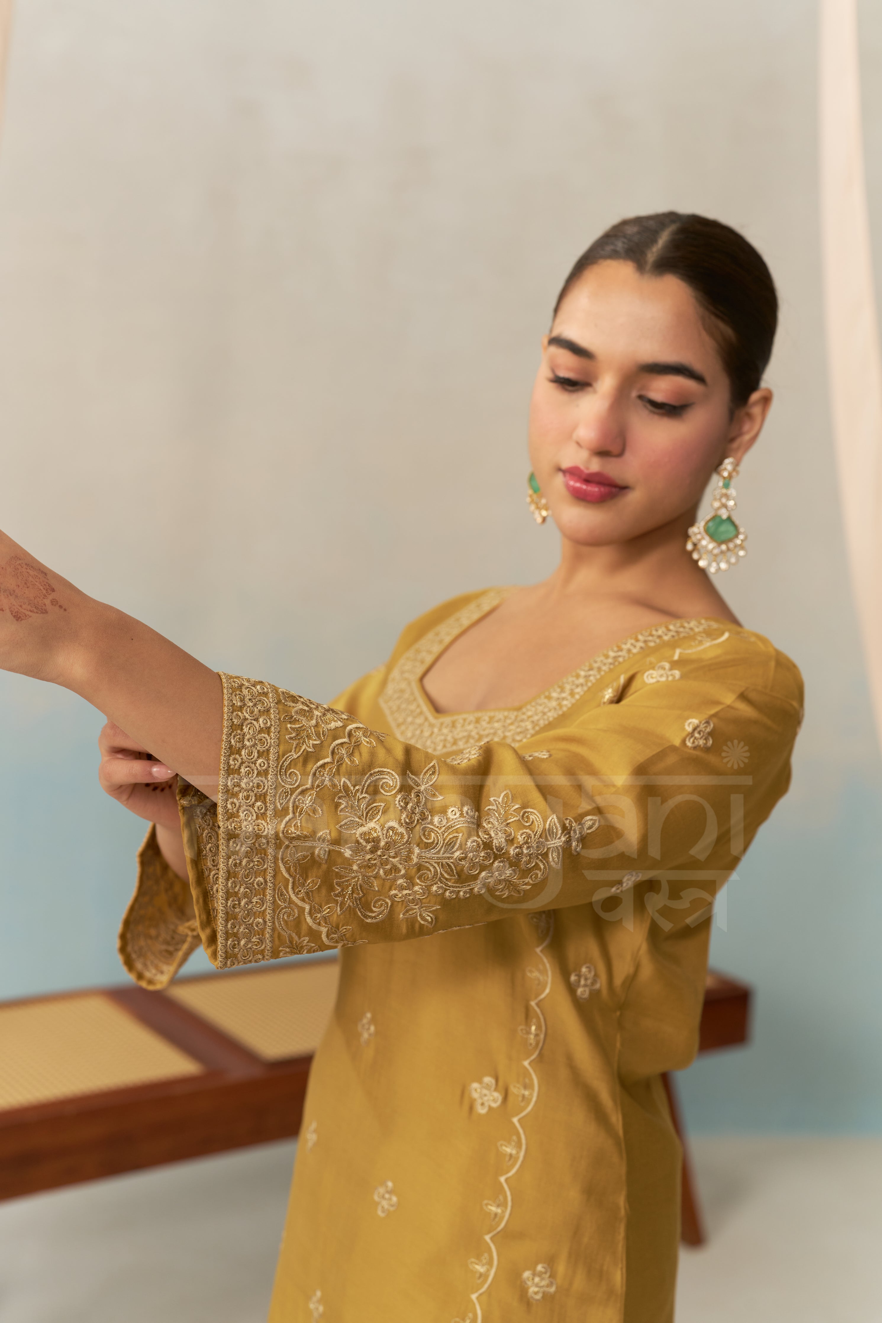 LIYA - Mustard Gold Chanderi Suit Set