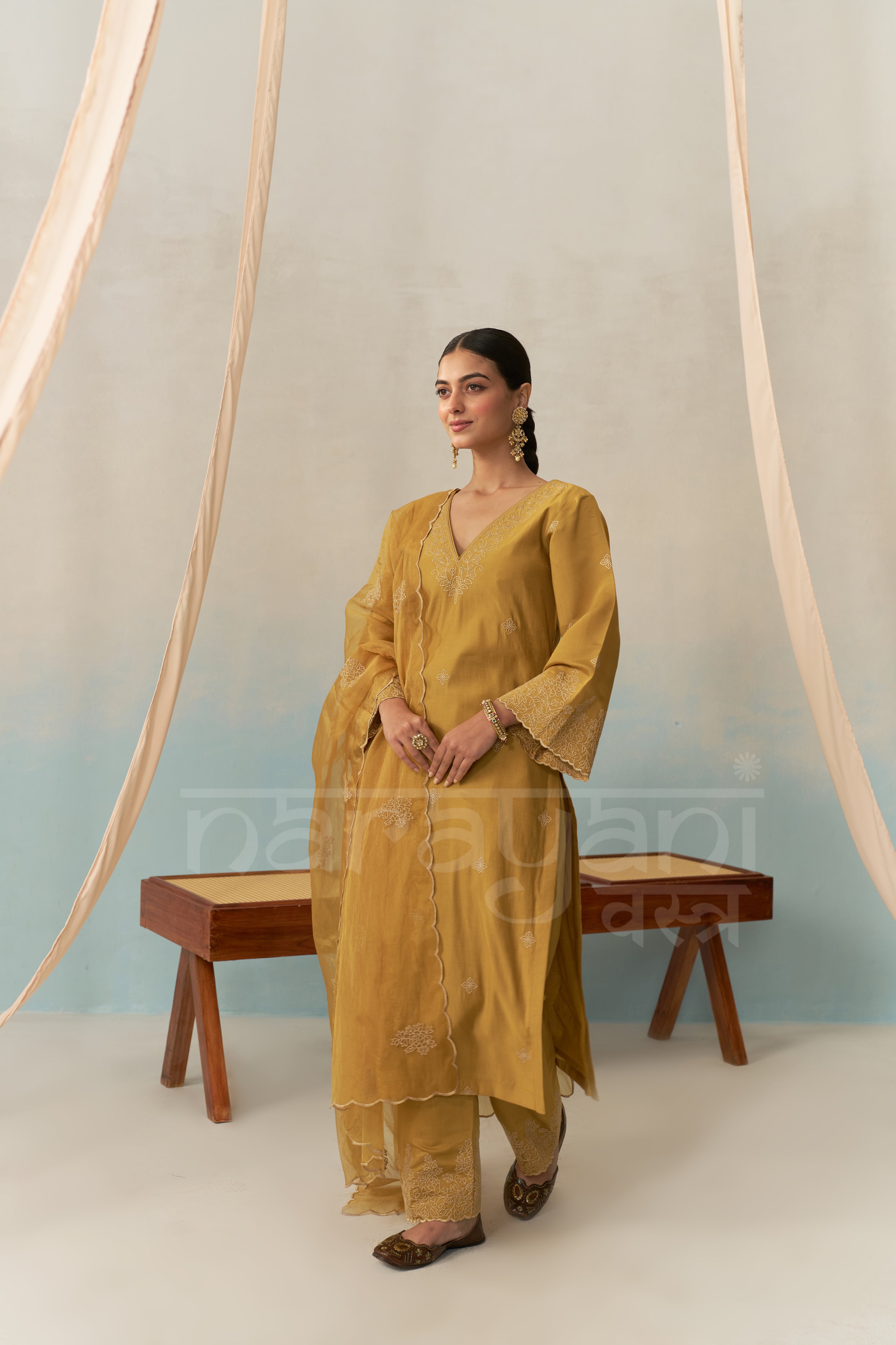 Sana Makbul (@divasana) SERA - Mustard Gold Chanderi Suit Set