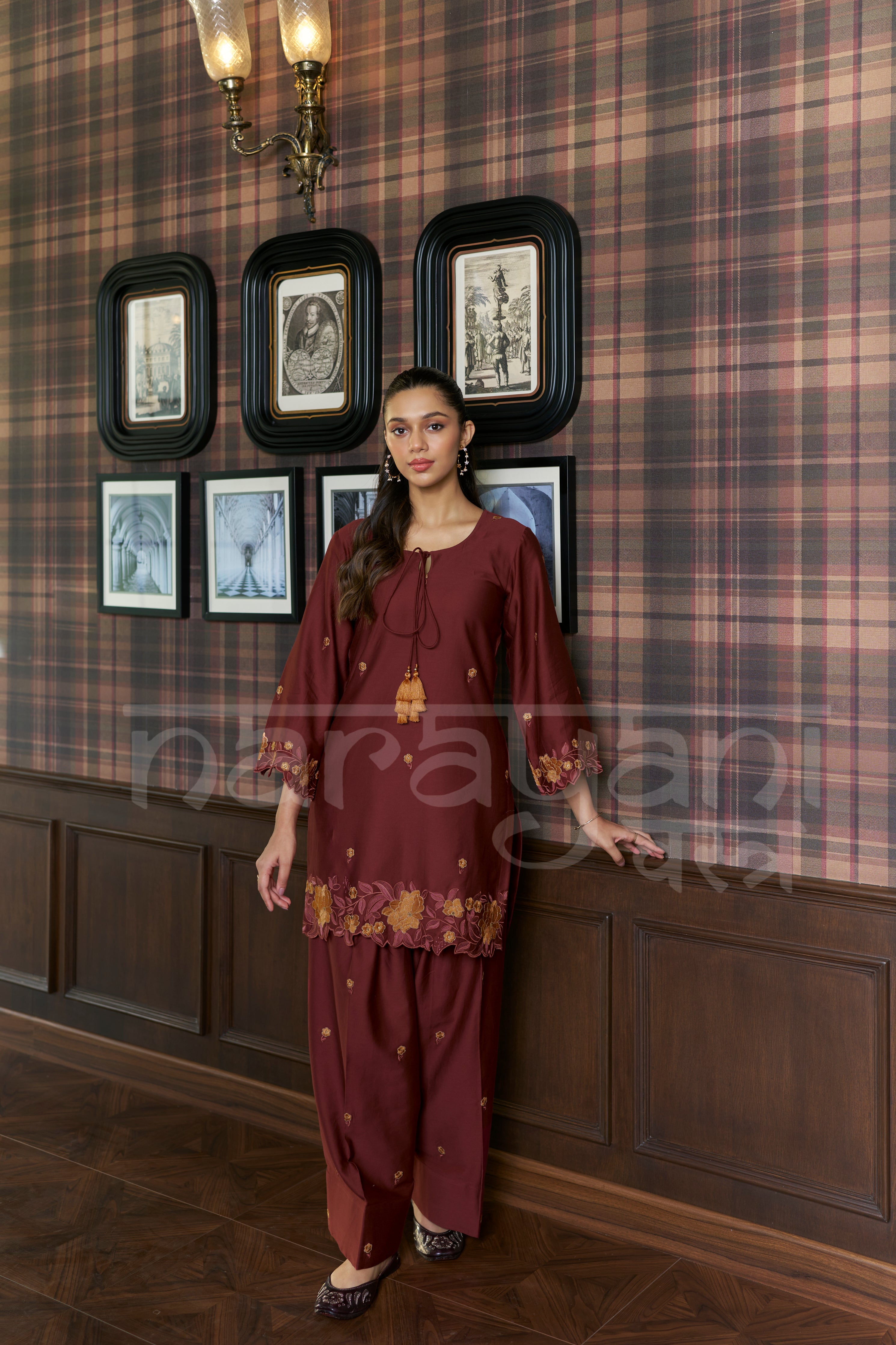 MERLOT- Mulberry Wine embroidered co-ord se