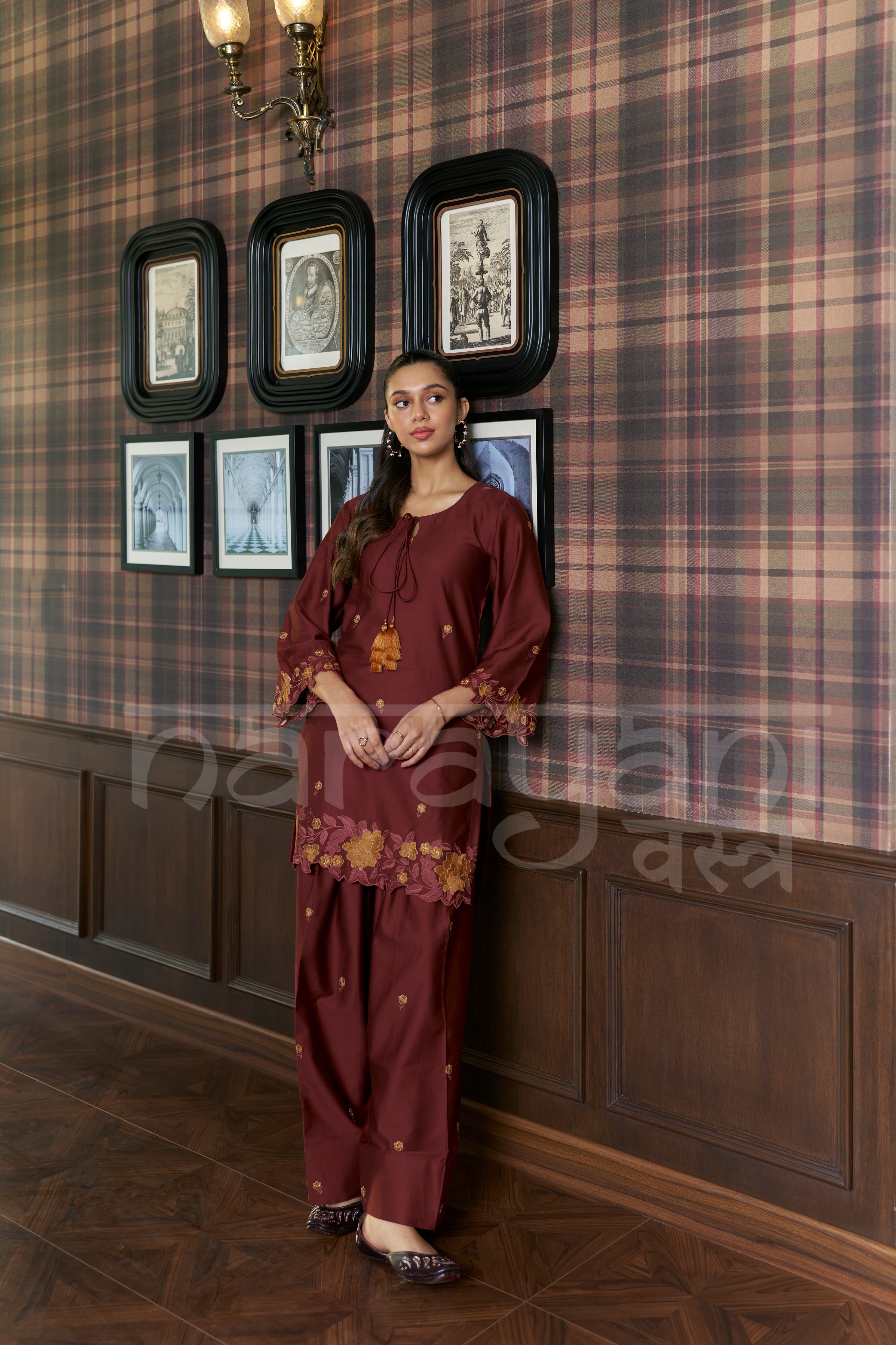 MERLOT- Mulberry Wine embroidered co-ord se