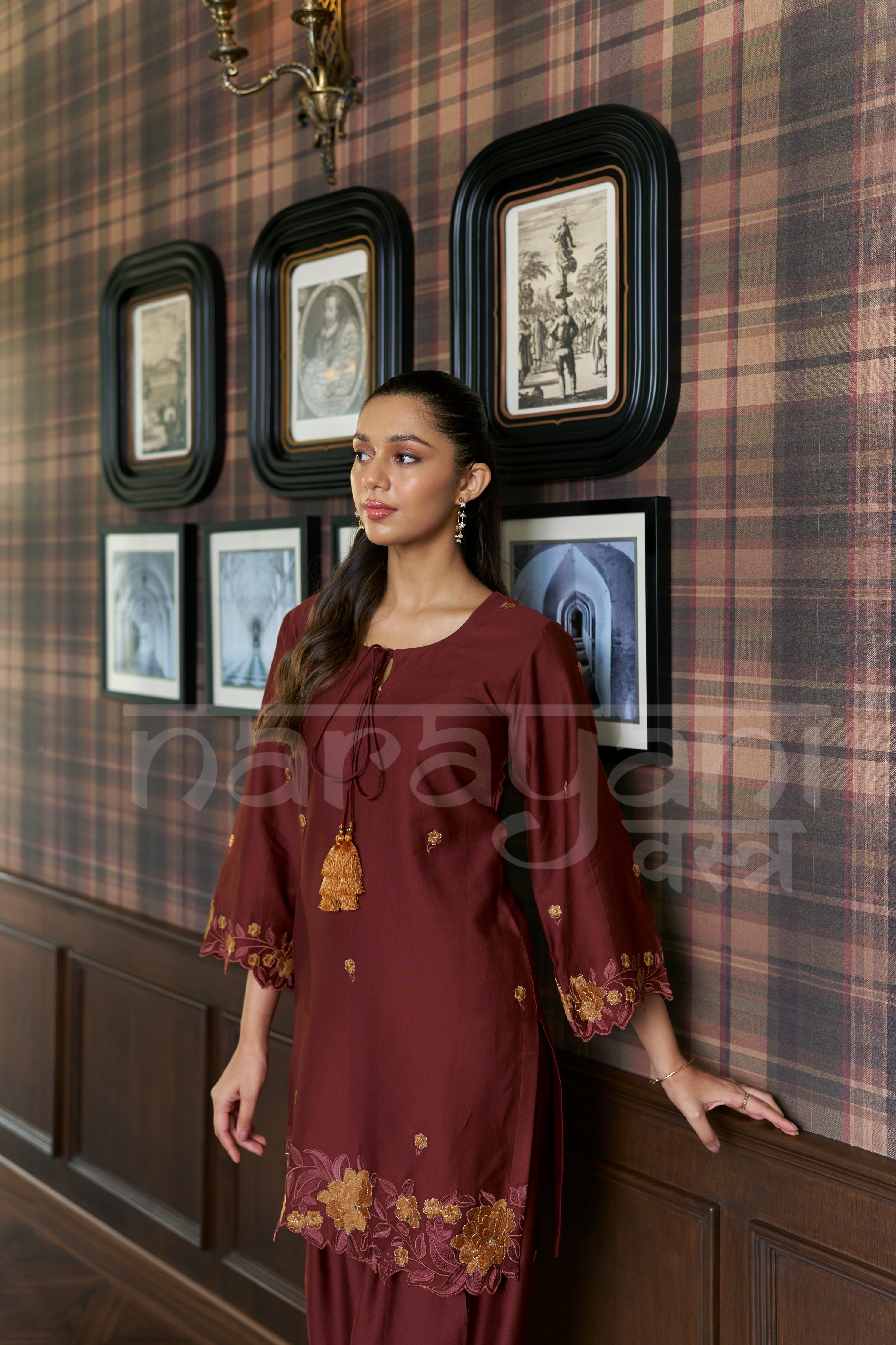 MERLOT- Mulberry Wine embroidered co-ord se