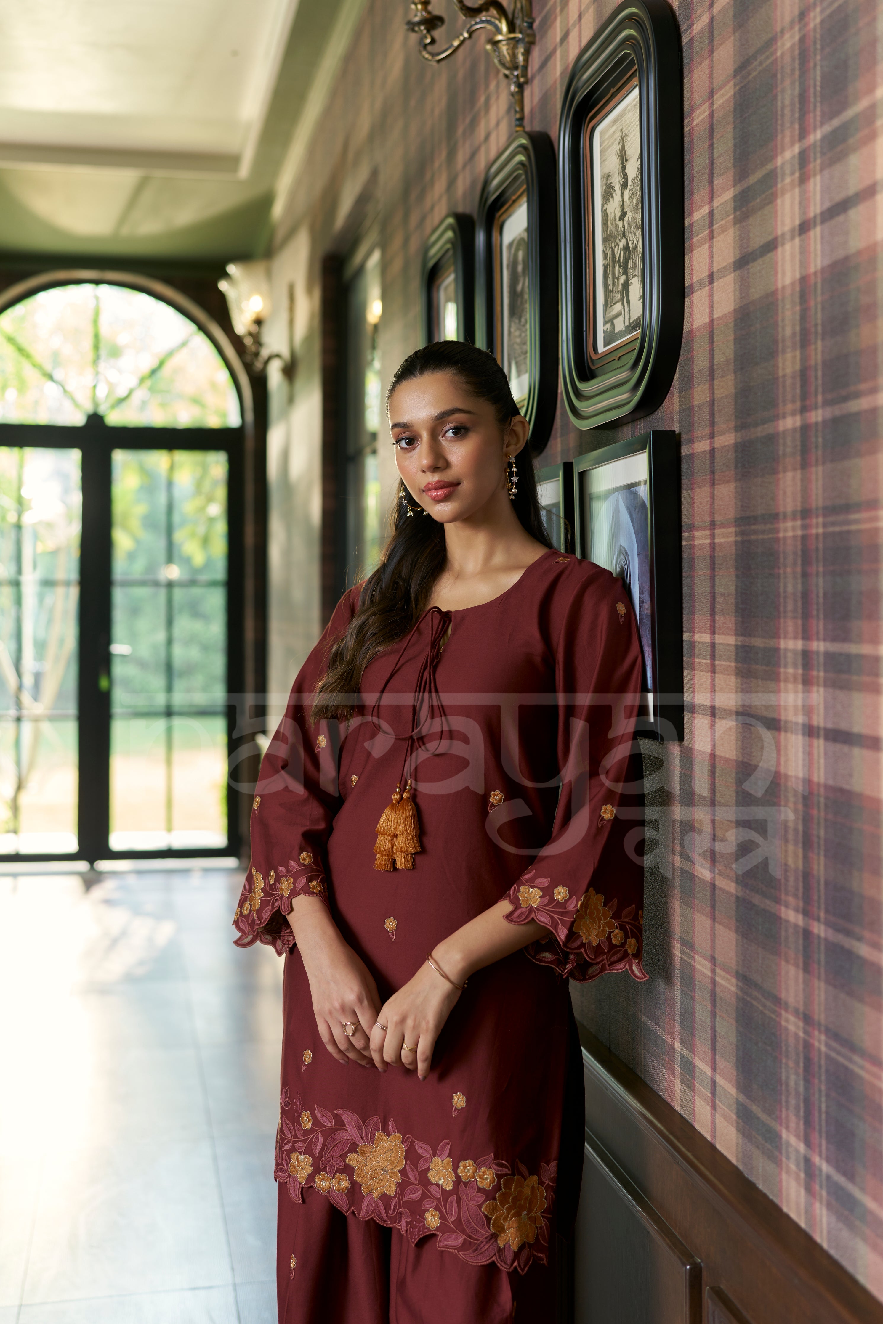 MERLOT- Mulberry Wine embroidered co-ord se
