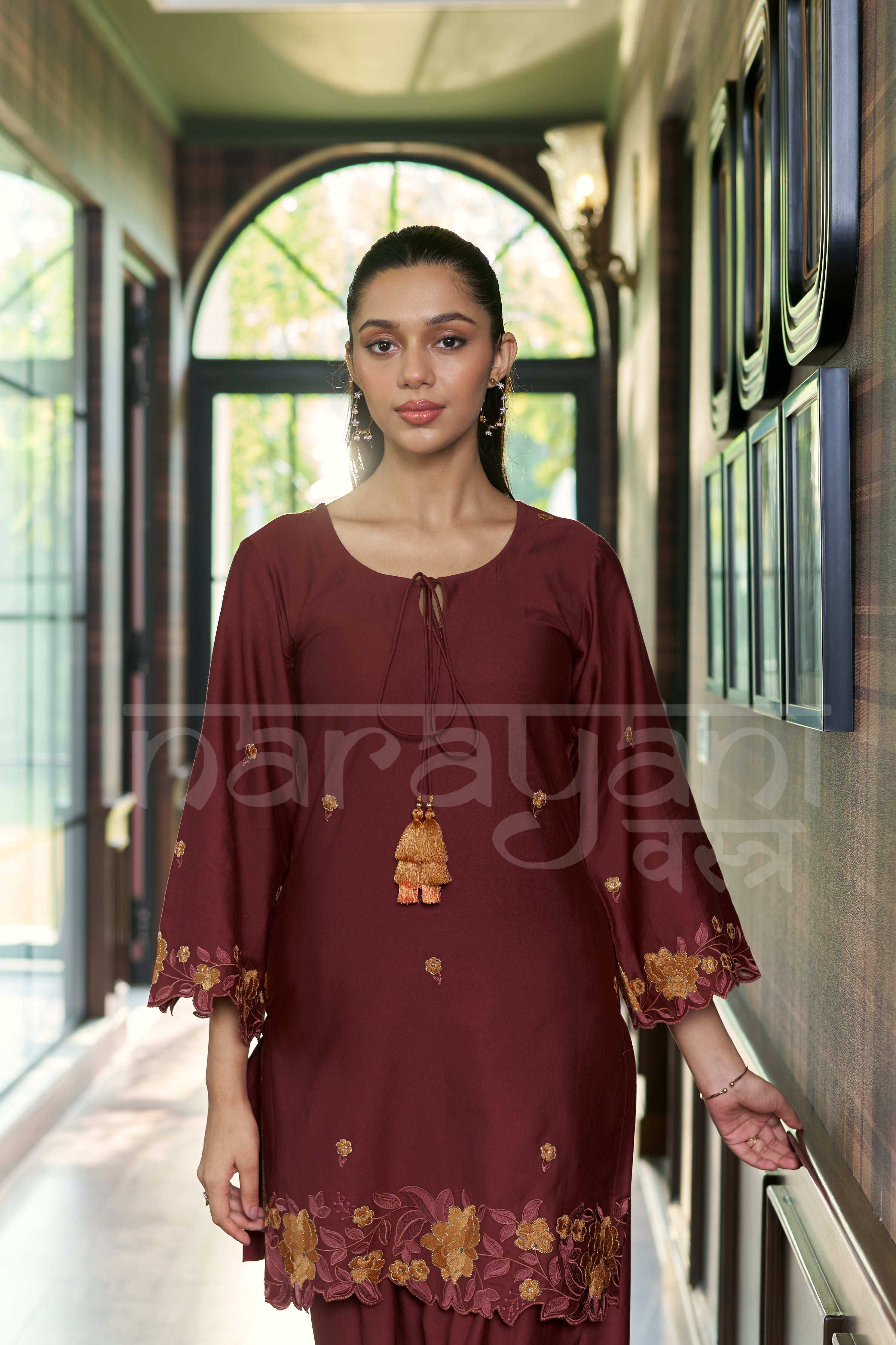 MERLOT- Mulberry Wine embroidered co-ord se