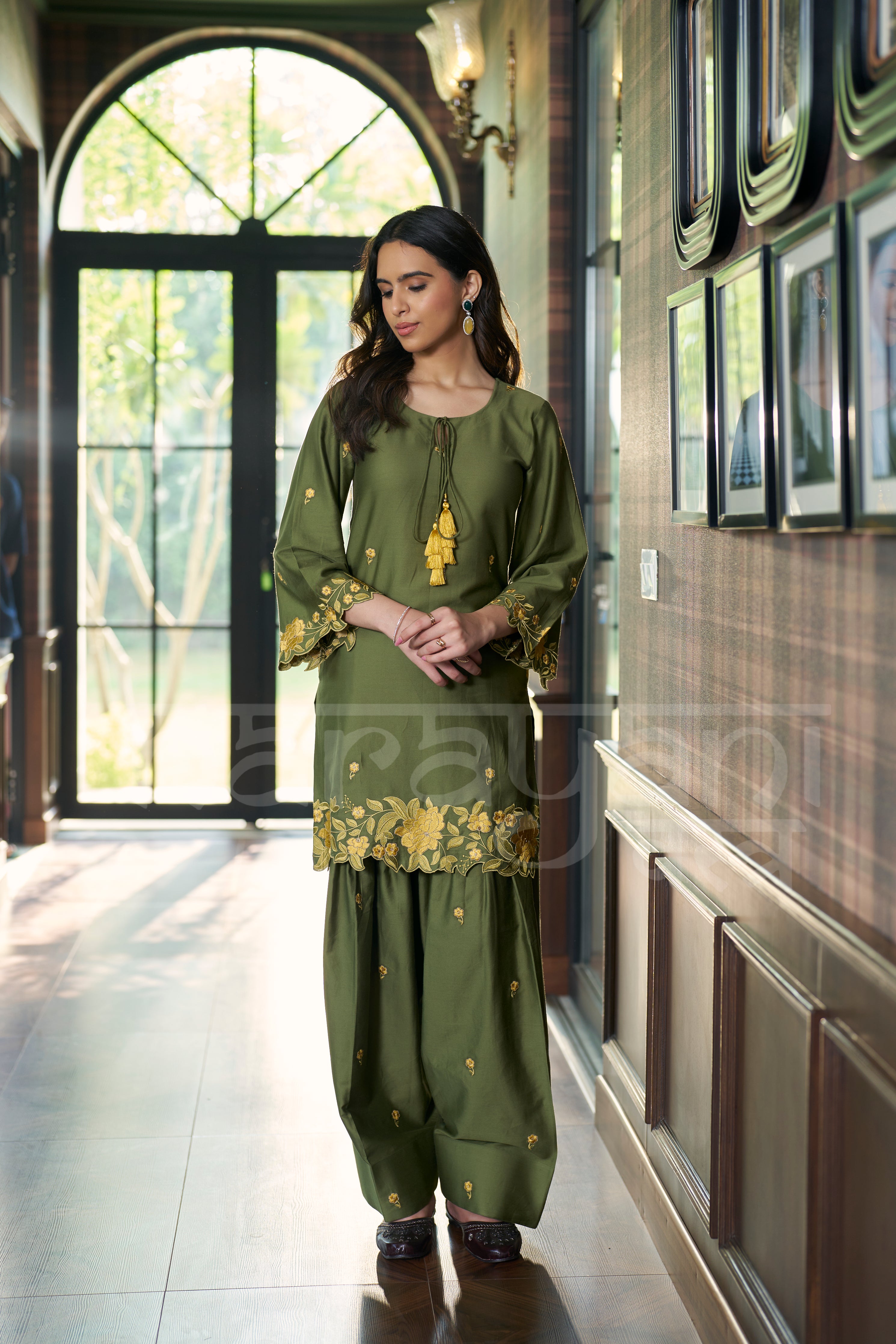 MOSS - Deep Olive Embroidered Co-ord Set