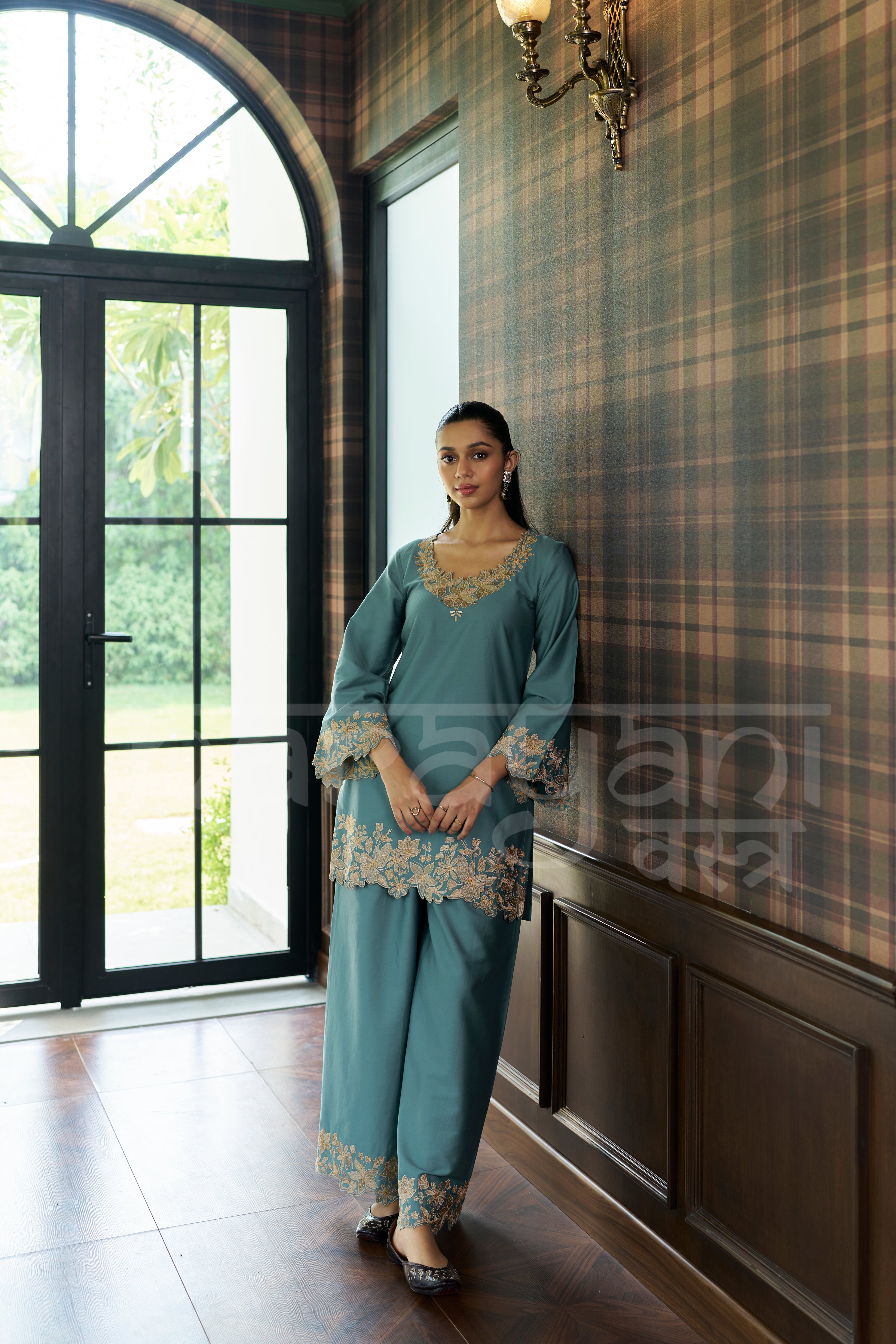 COVE- Seafoam Teal embroidered co-ord set