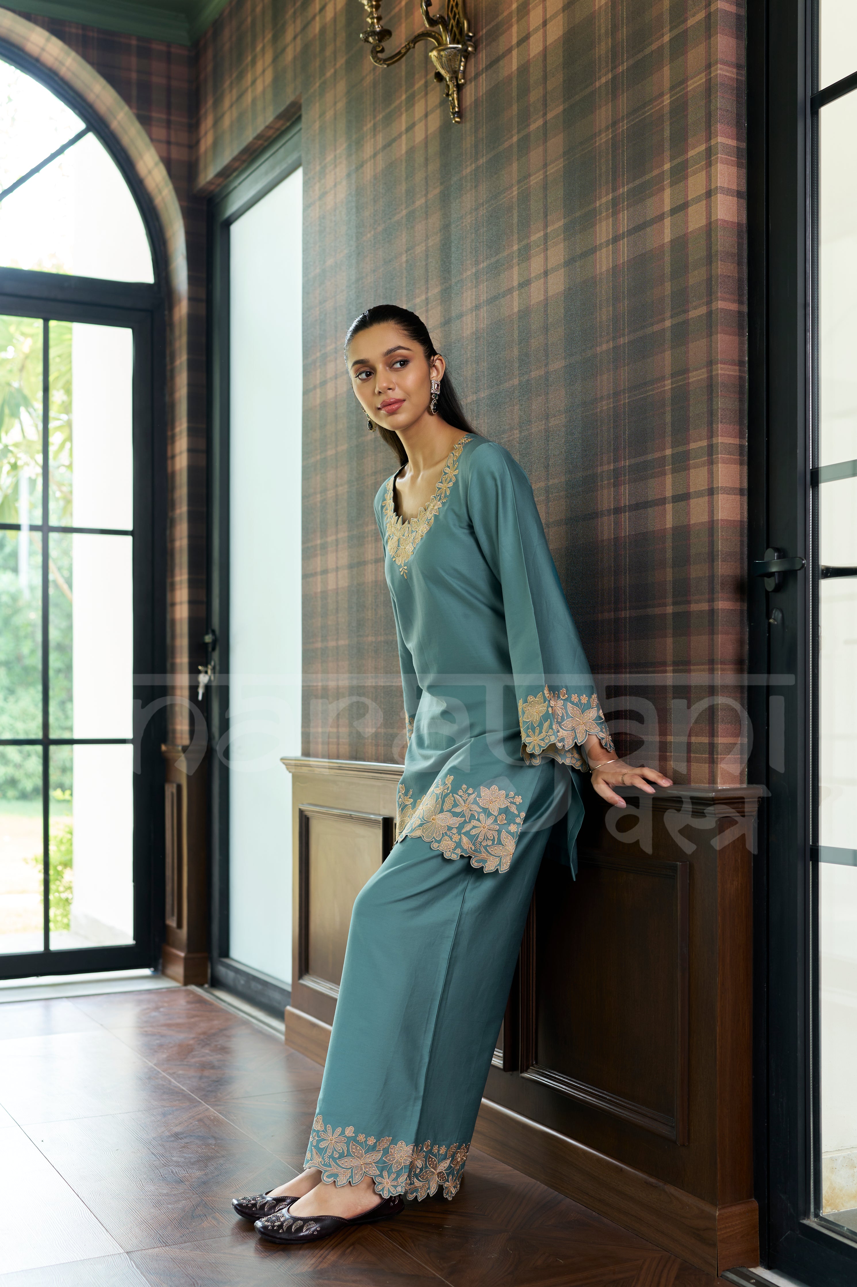 COVE- Seafoam Teal embroidered co-ord set
