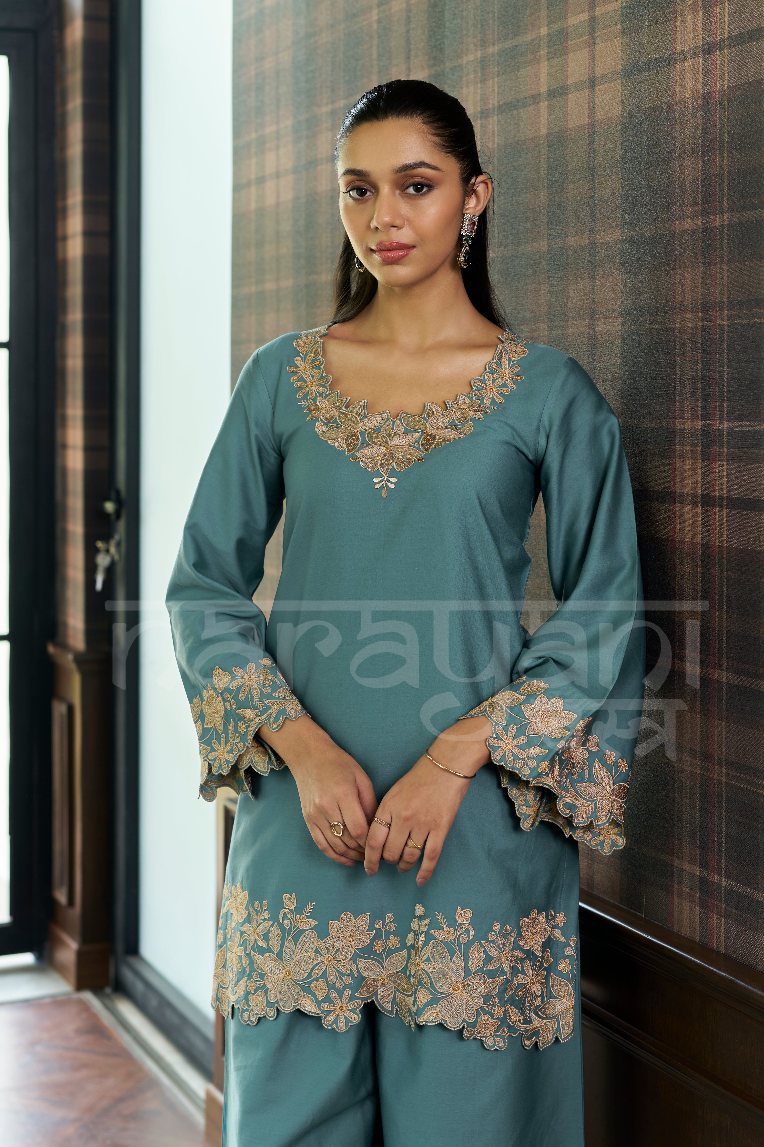 COVE- Seafoam Teal embroidered co-ord set