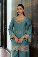 COVE- Seafoam Teal embroidered co-ord set
