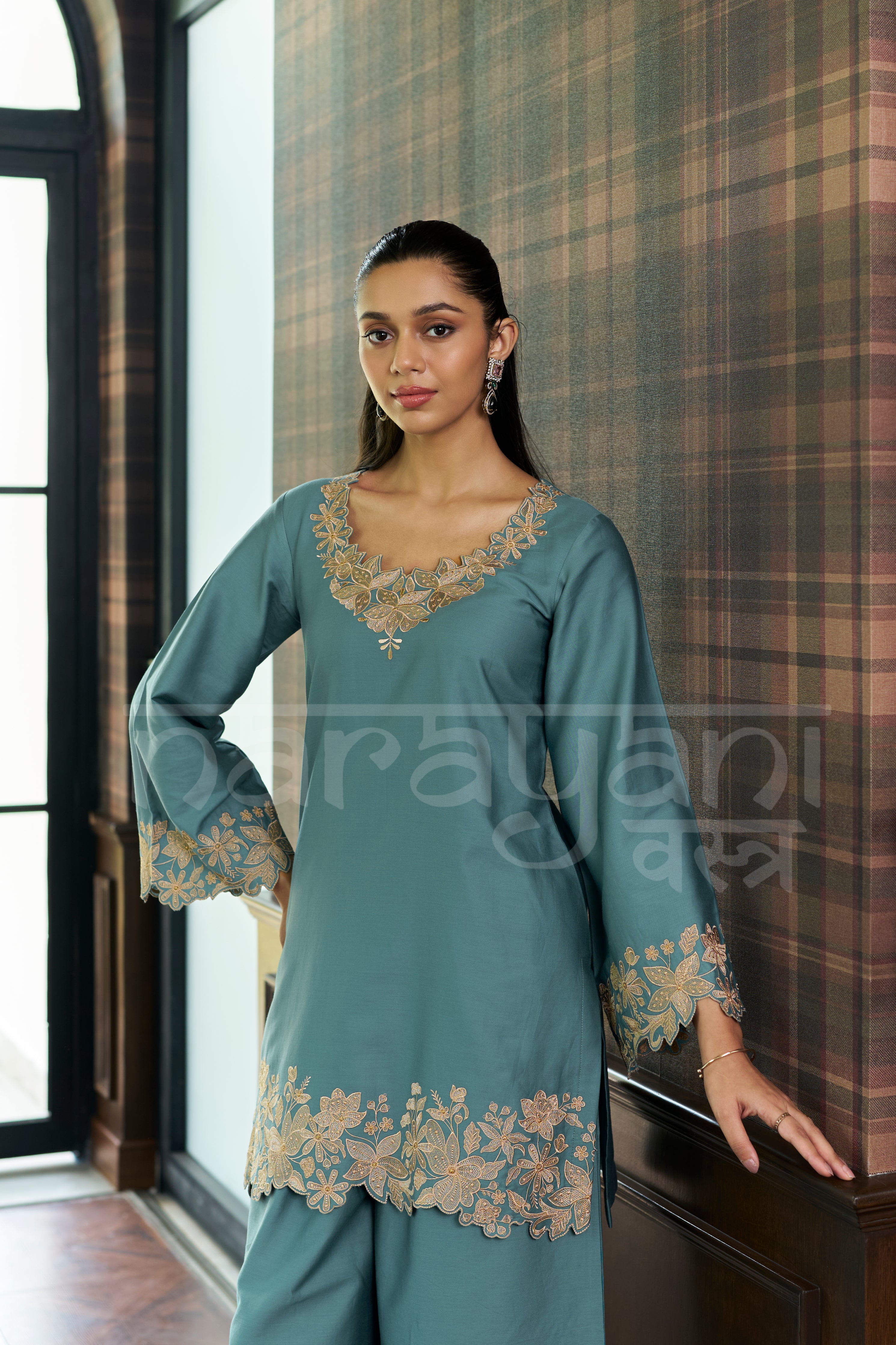 COVE- Seafoam Teal embroidered co-ord set