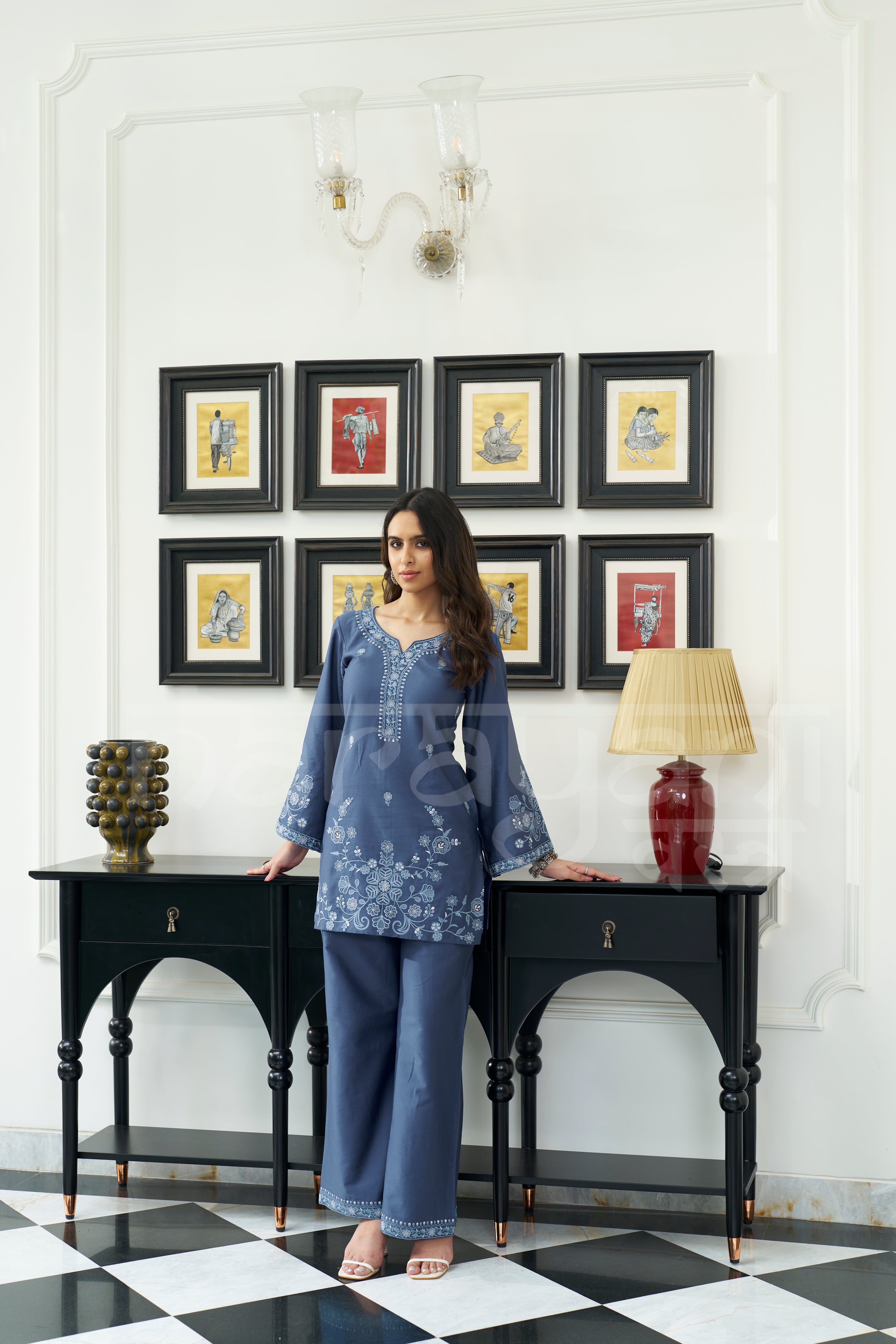 SAPPHIRE - Dusty Blue Embroidered Co-ord Set