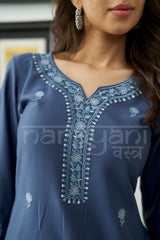 SAPPHIRE - Dusty Blue Embroidered Co-ord Set