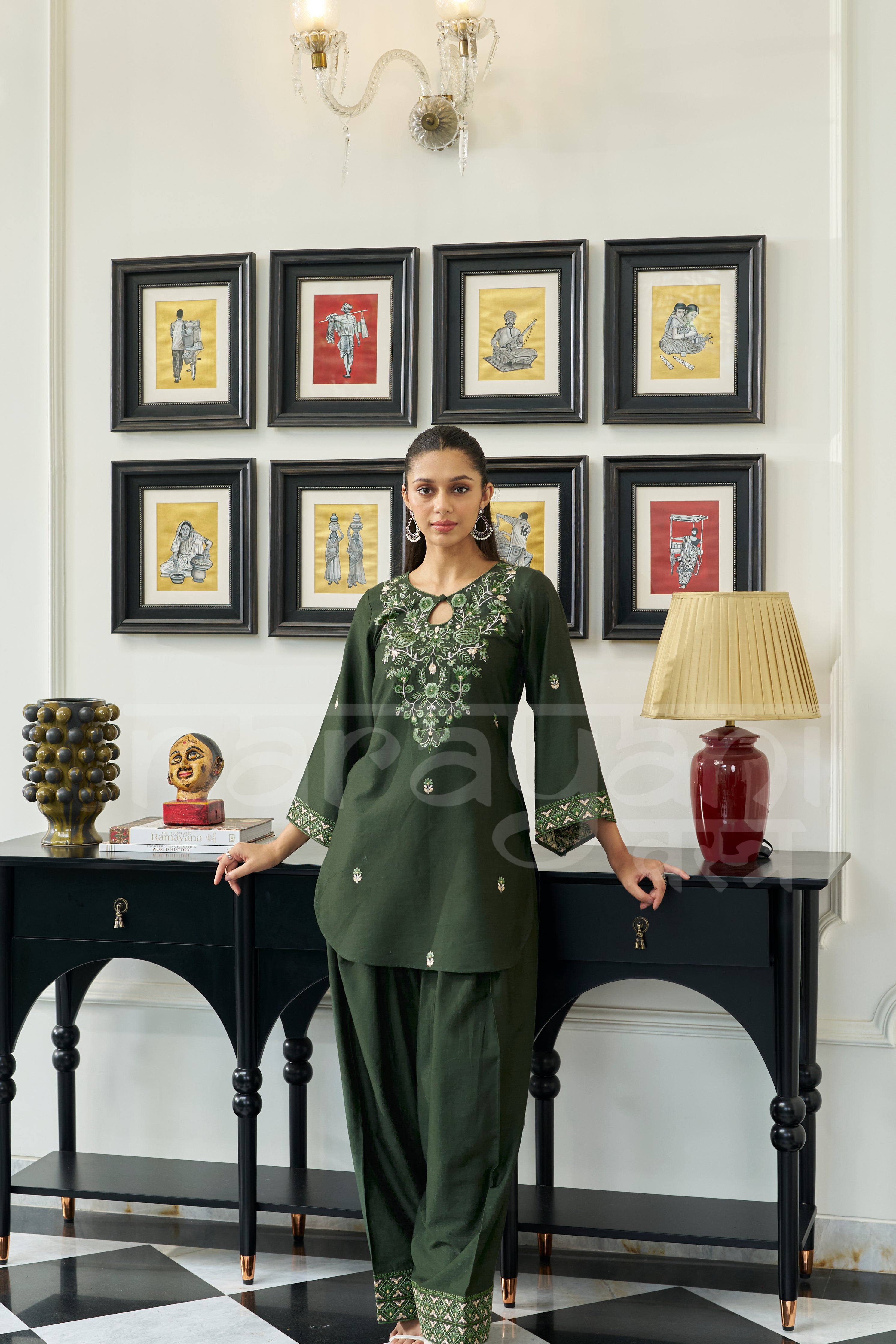 COBALT - Forest Green Embroidered Co-ord Set