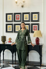 COBALT - Forest Green Embroidered Co-ord Set