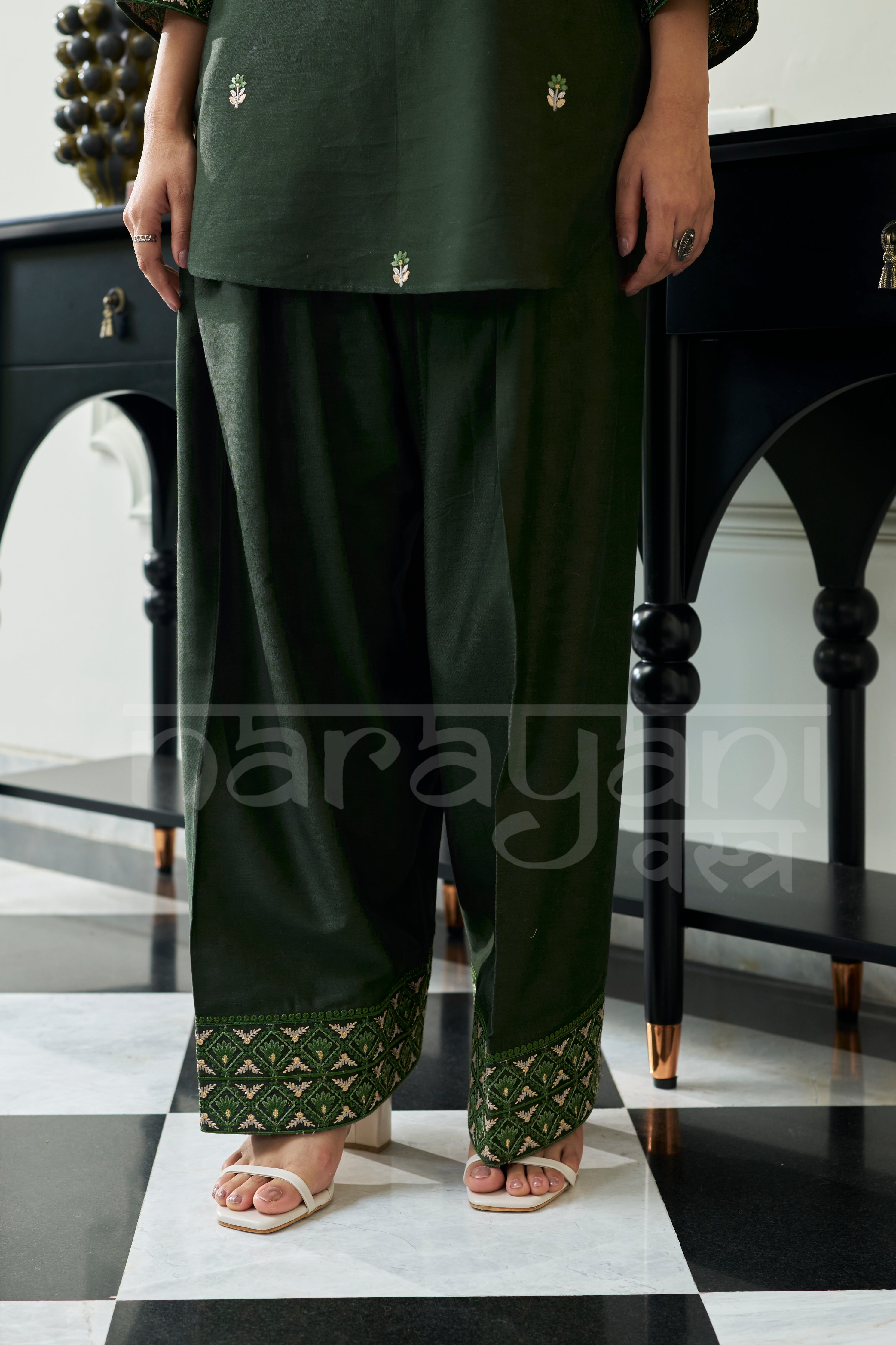 COBALT - Forest Green Embroidered Co-ord Set