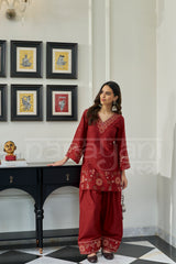 GARNET - Crimson Red Embroidered Co-ord Set