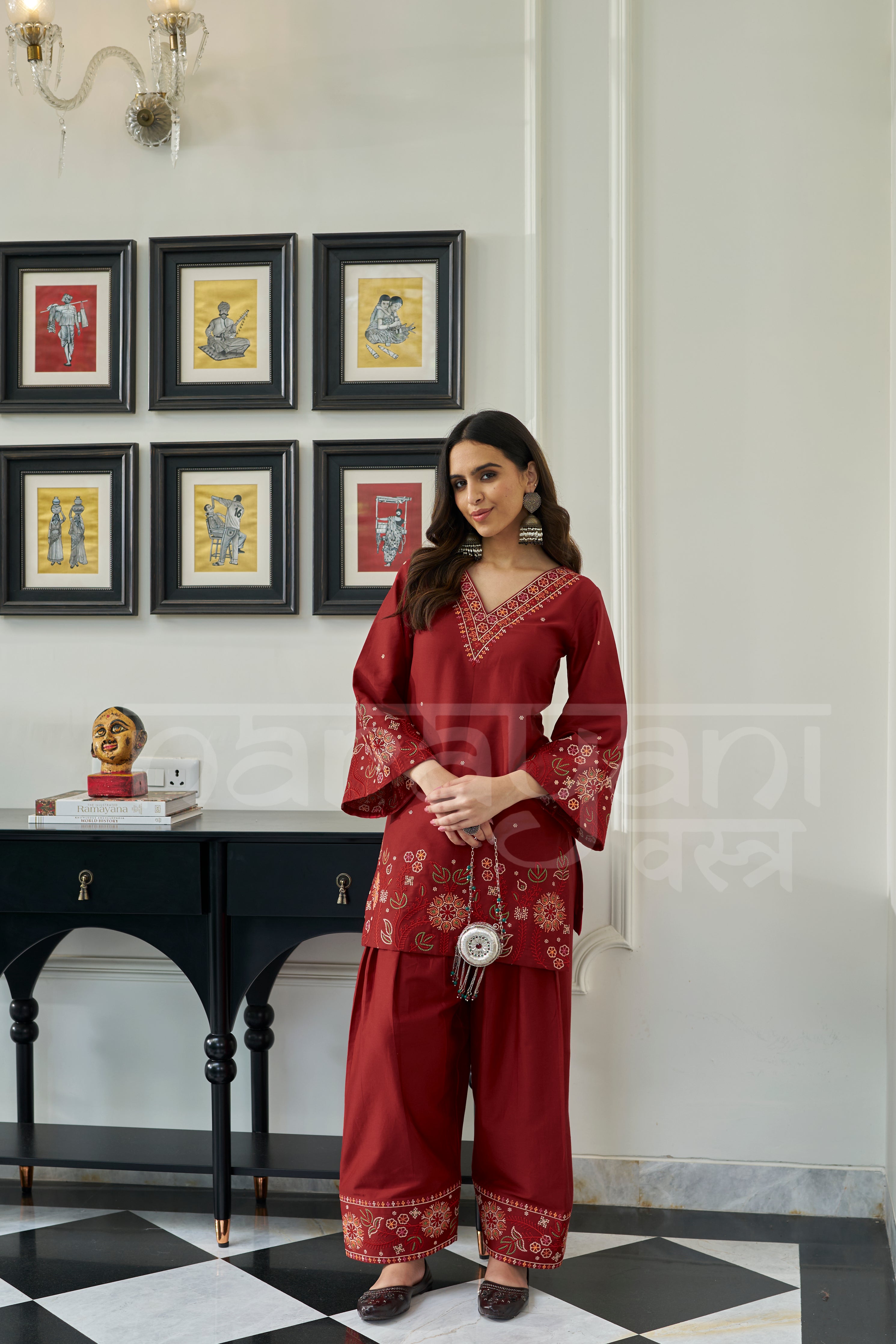 GARNET - Crimson Red Embroidered Co-ord Set