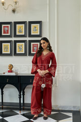 GARNET - Crimson Red Embroidered Co-ord Set