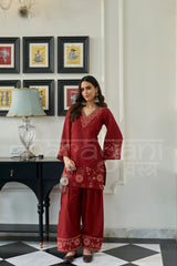 GARNET - Crimson Red Embroidered Co-ord Set