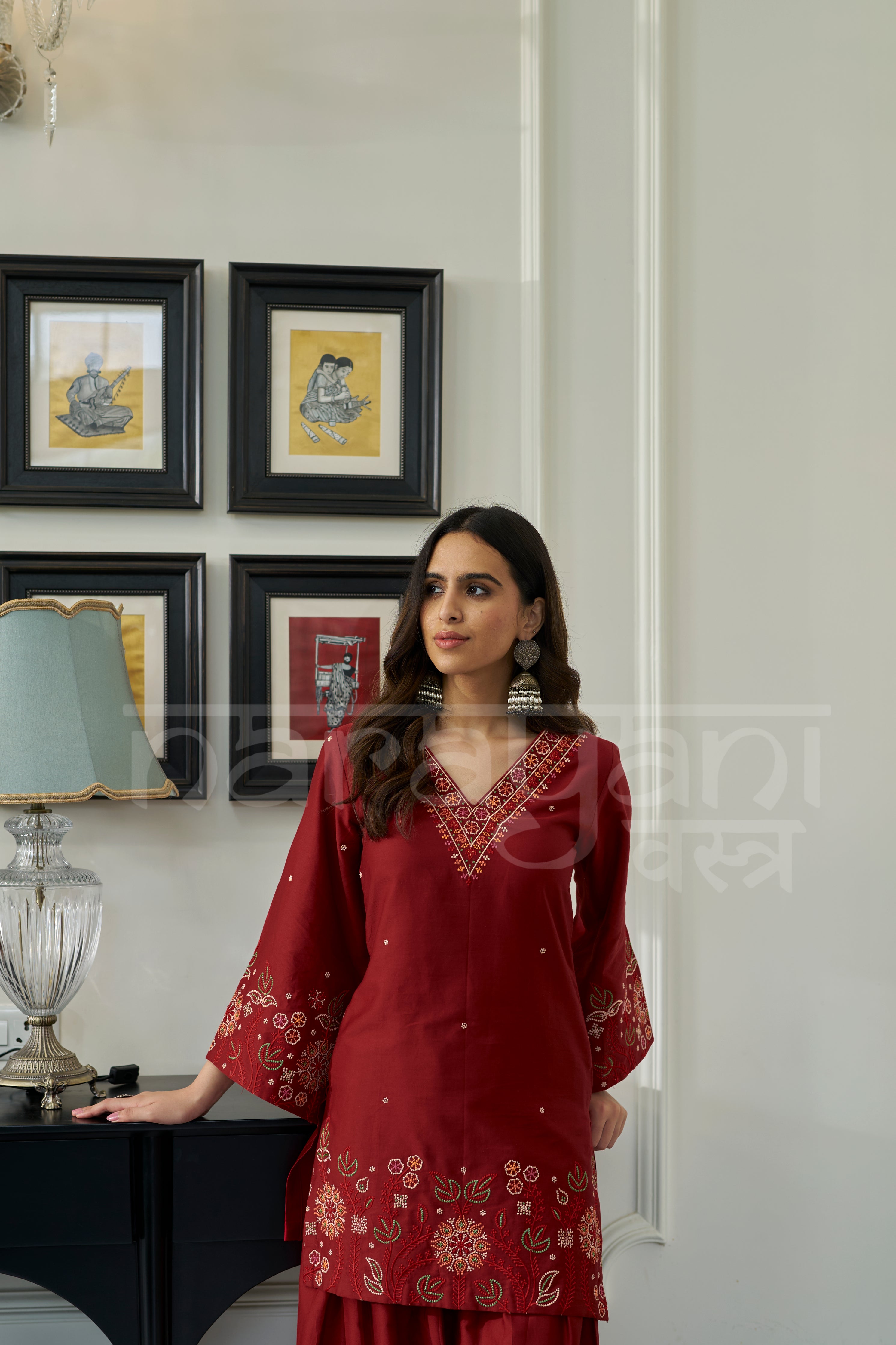 GARNET - Crimson Red Embroidered Co-ord Set