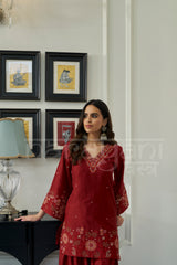 GARNET - Crimson Red Embroidered Co-ord Set