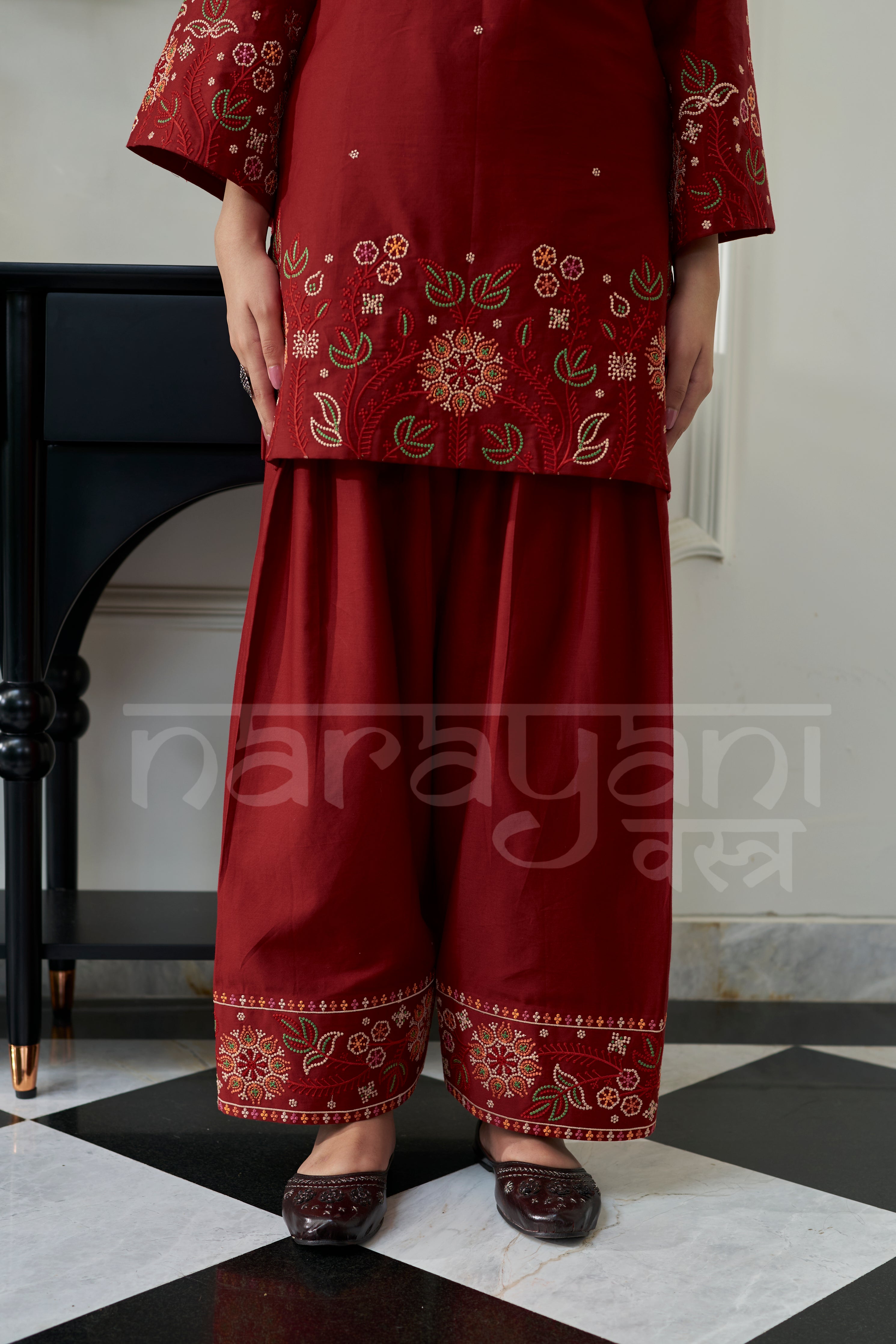 GARNET - Crimson Red Embroidered Co-ord Set