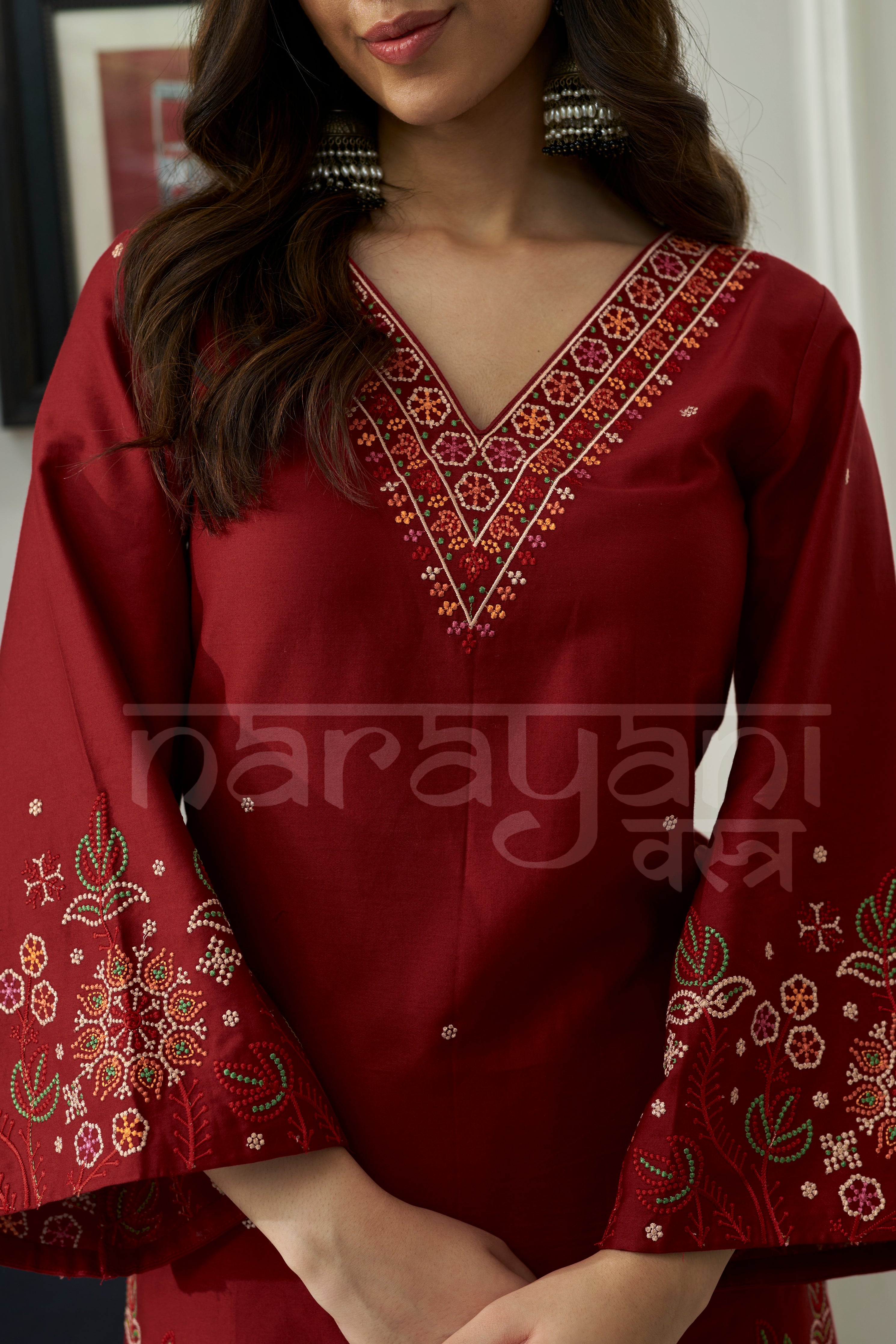 GARNET - Crimson Red Embroidered Co-ord Set