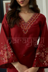 GARNET - Crimson Red Embroidered Co-ord Set