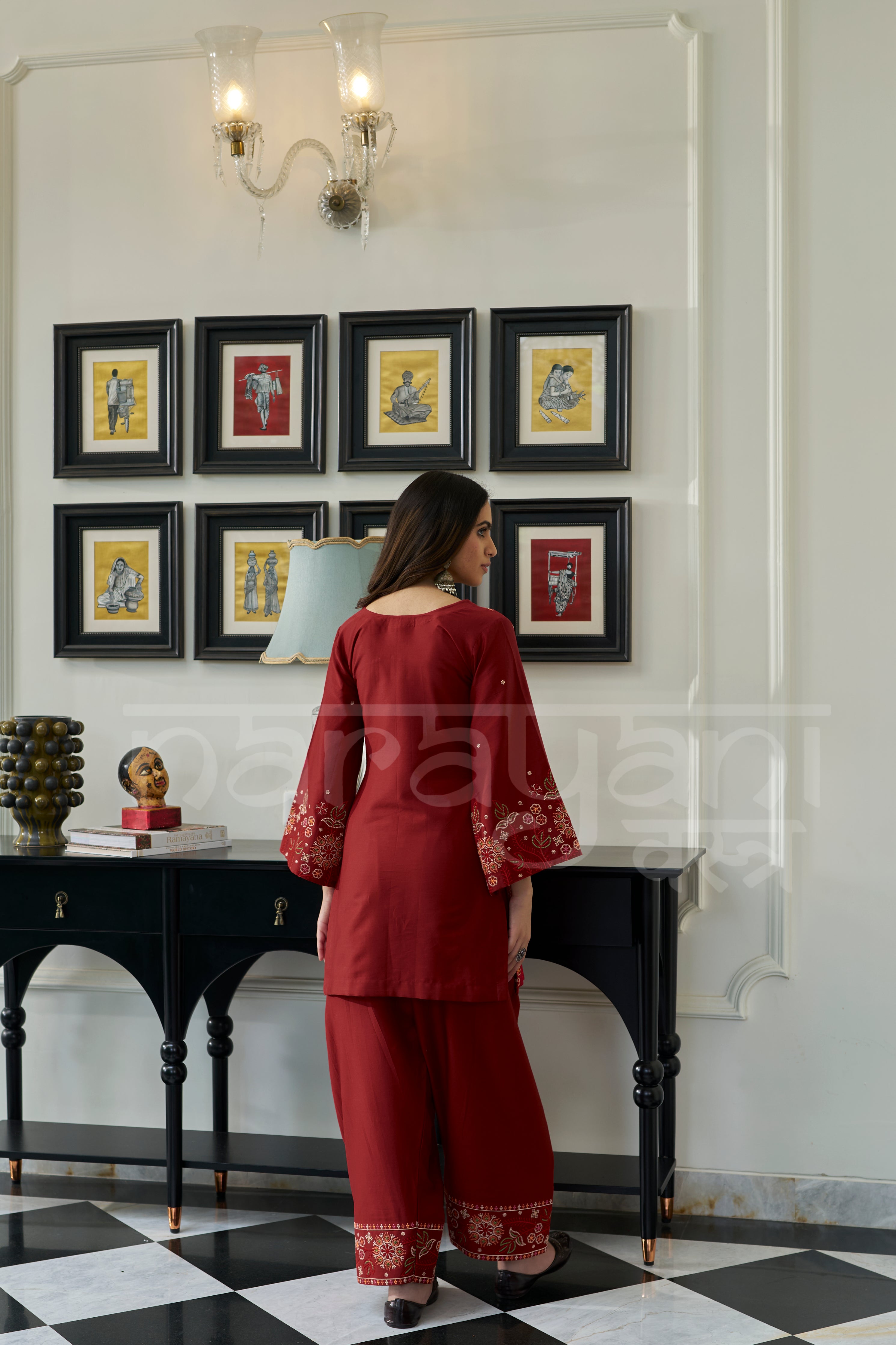 GARNET - Crimson Red Embroidered Co-ord Set