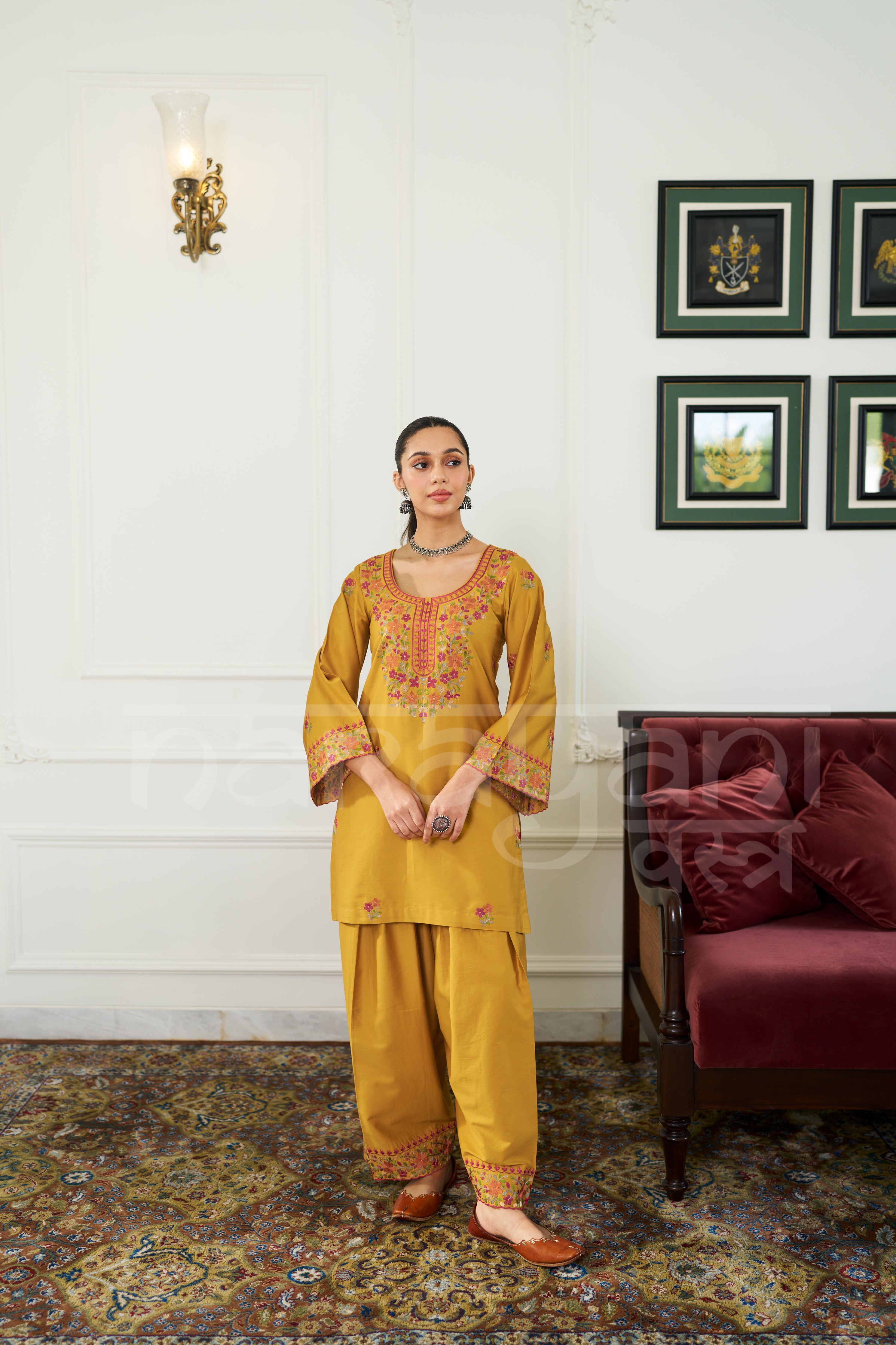 MARIGOLD - Antique Mustard Embroidered Co-ord Set