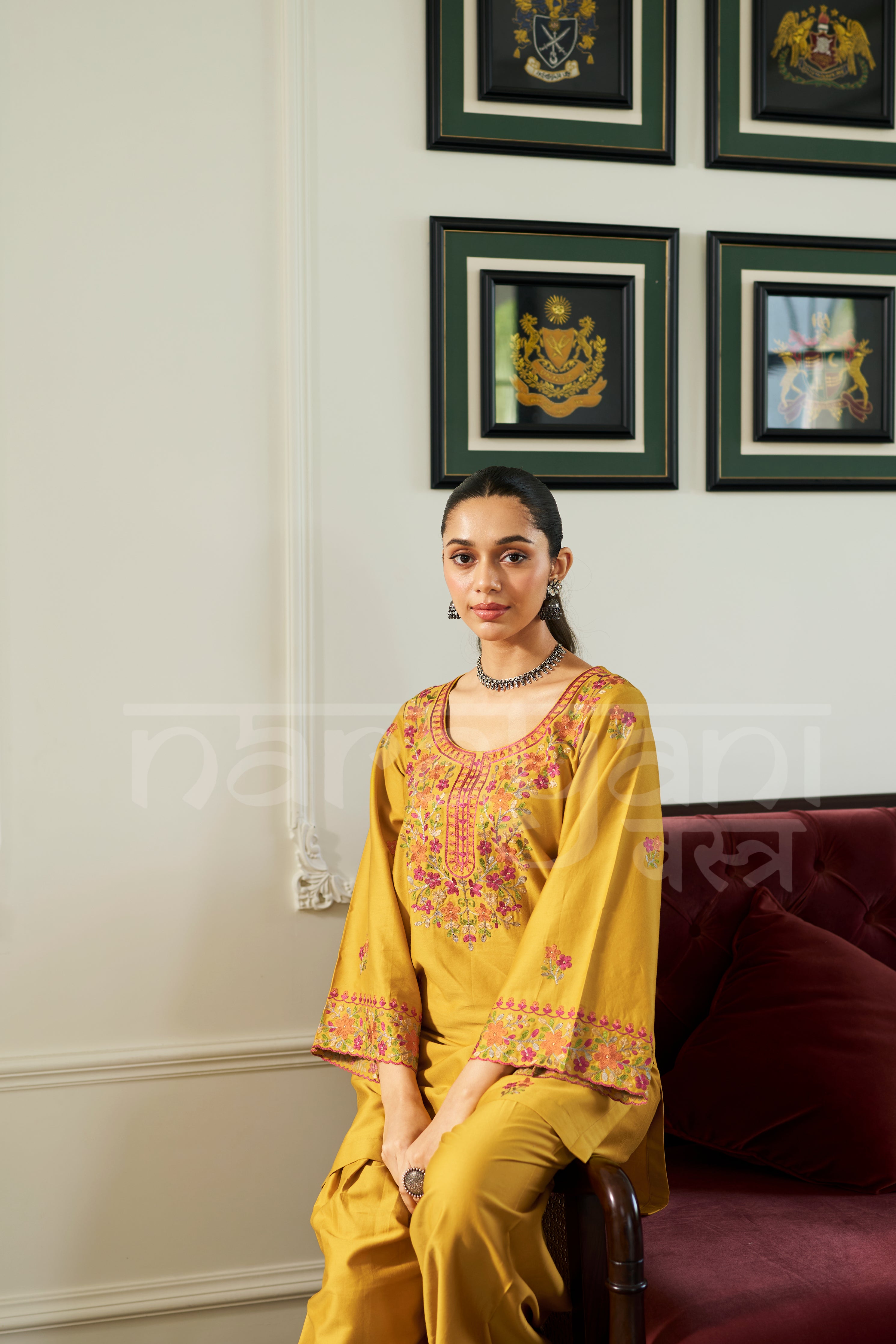 MARIGOLD - Antique Mustard Embroidered Co-ord Set