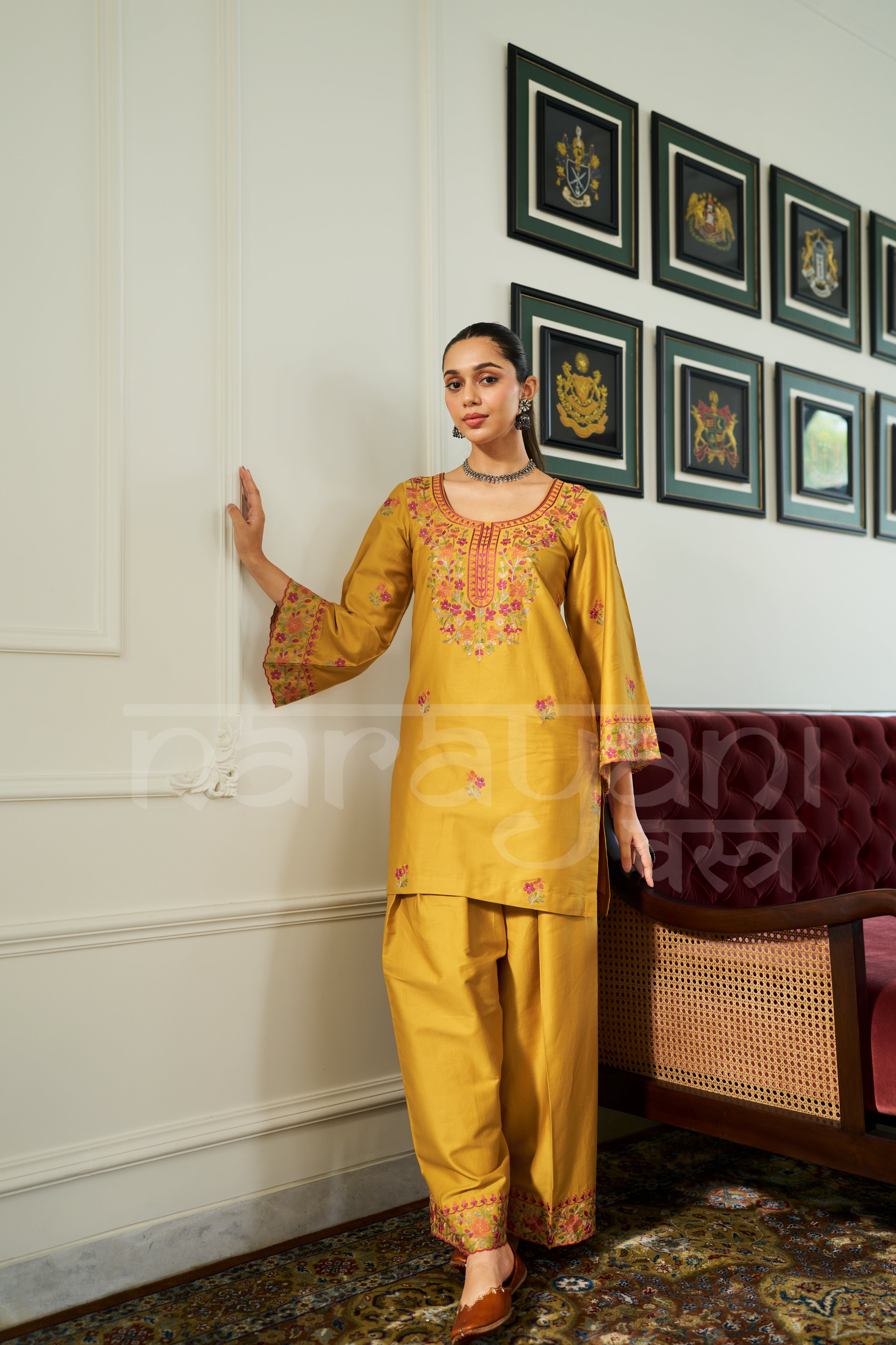MARIGOLD - Antique Mustard Embroidered Co-ord Set