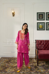 FLAMINGO - Fuchsia Pink Embroidered Co-ord Set