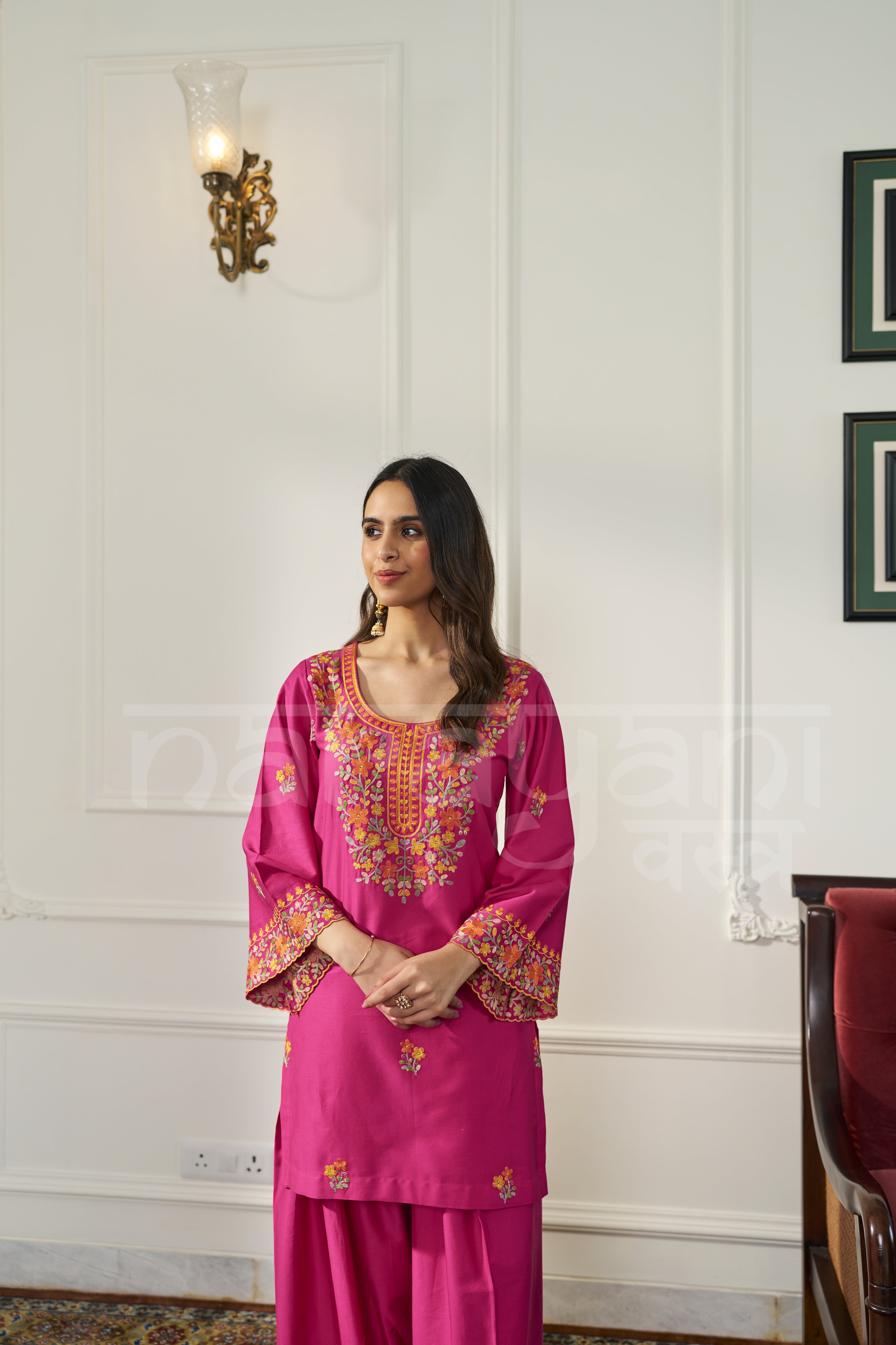 FLAMINGO - Fuchsia Pink Embroidered Co-ord Set