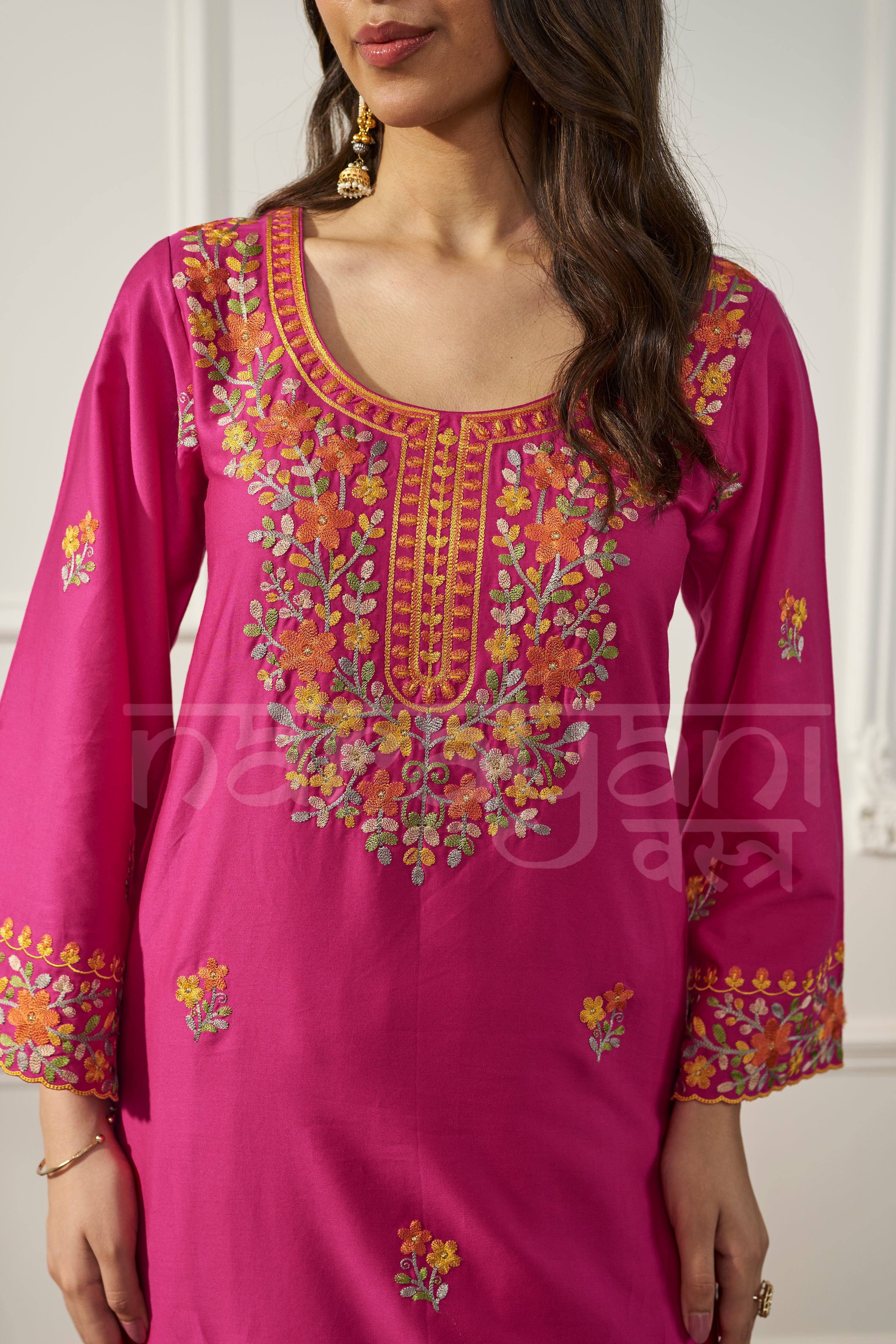 FLAMINGO - Fuchsia Pink Embroidered Co-ord Set