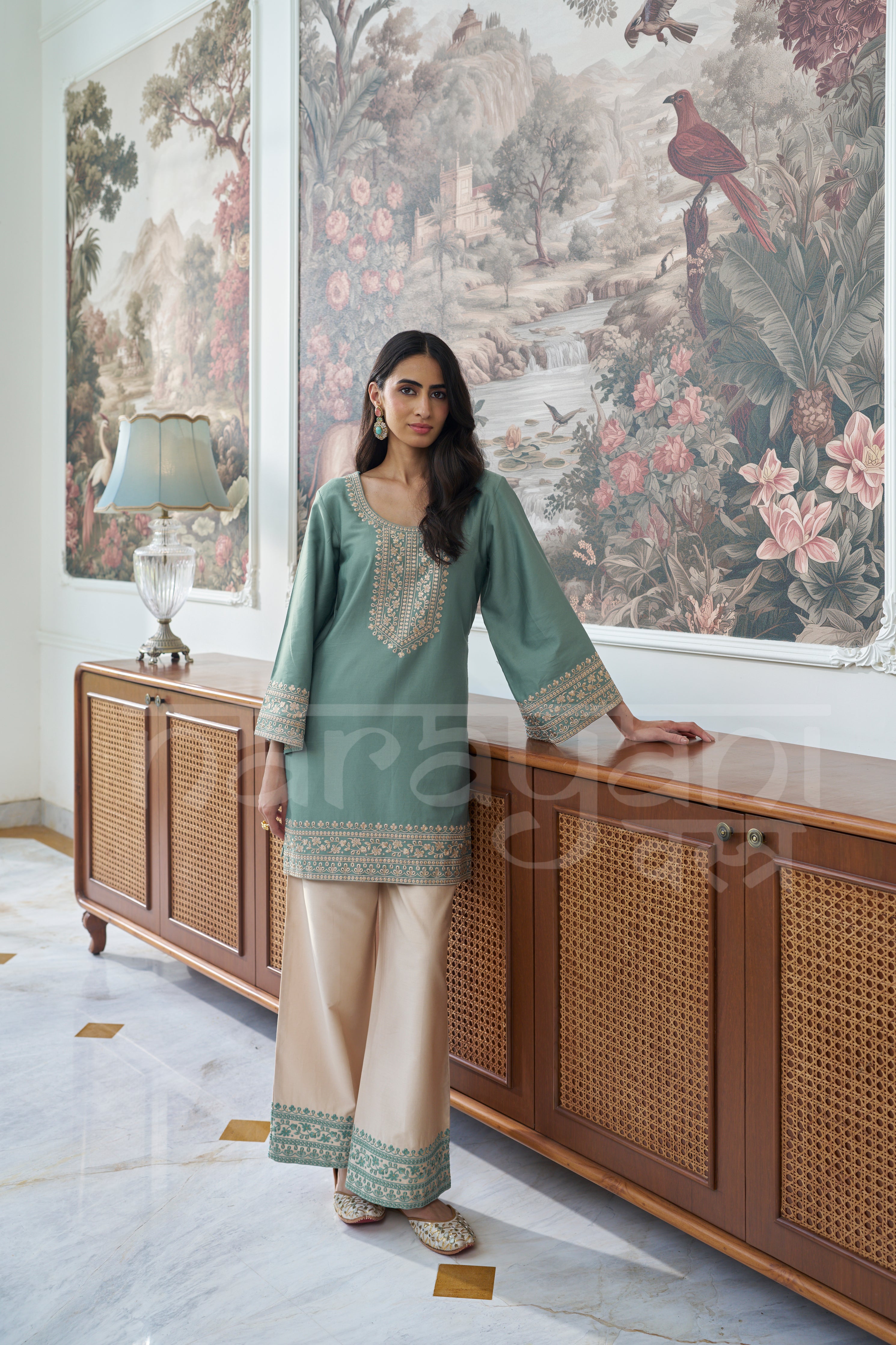 OASIS- Sage Green embroidered co-ord set