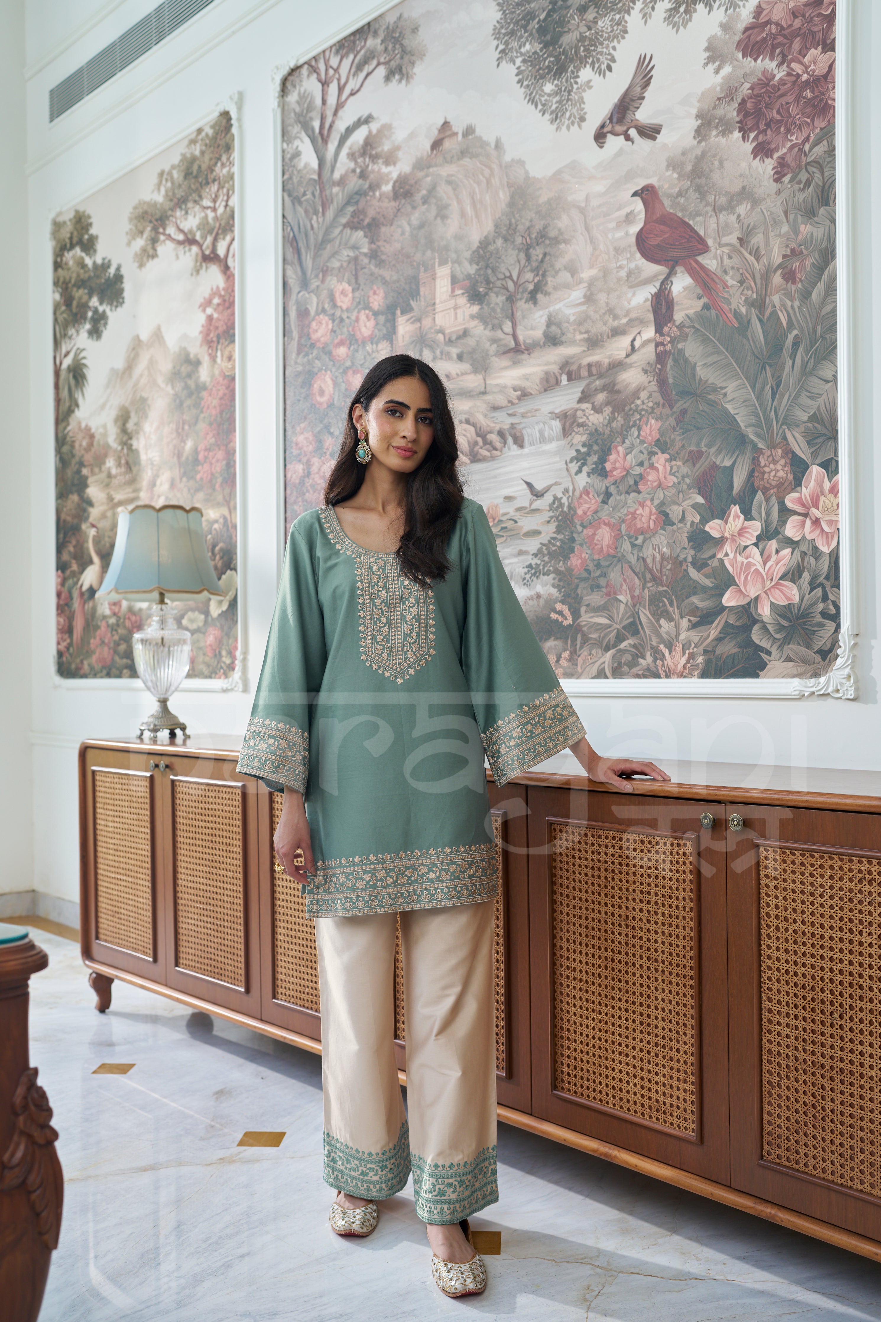 OASIS- Sage Green embroidered co-ord set