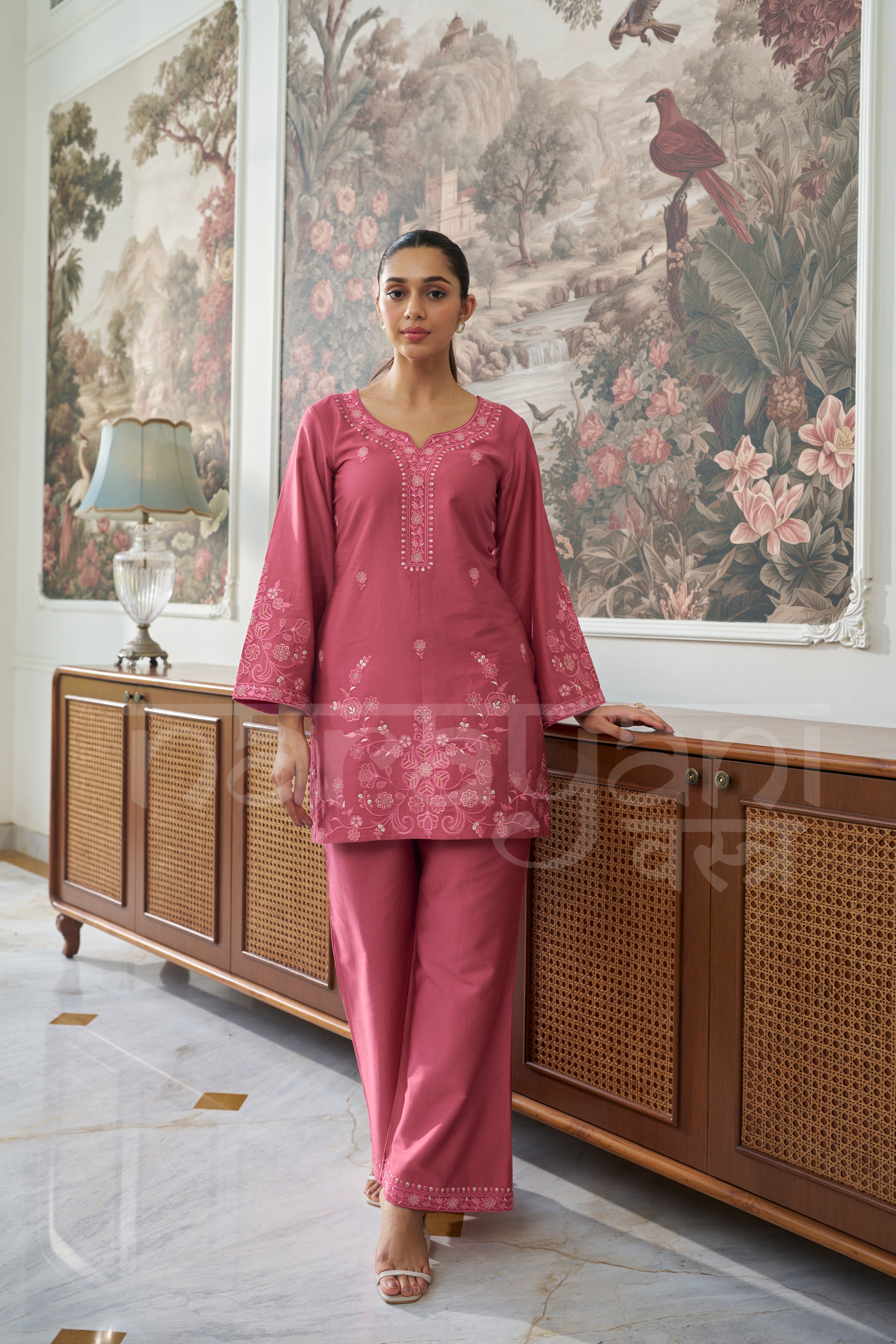 PEONY - Rosewood Pink Embroidered Co-ord Set