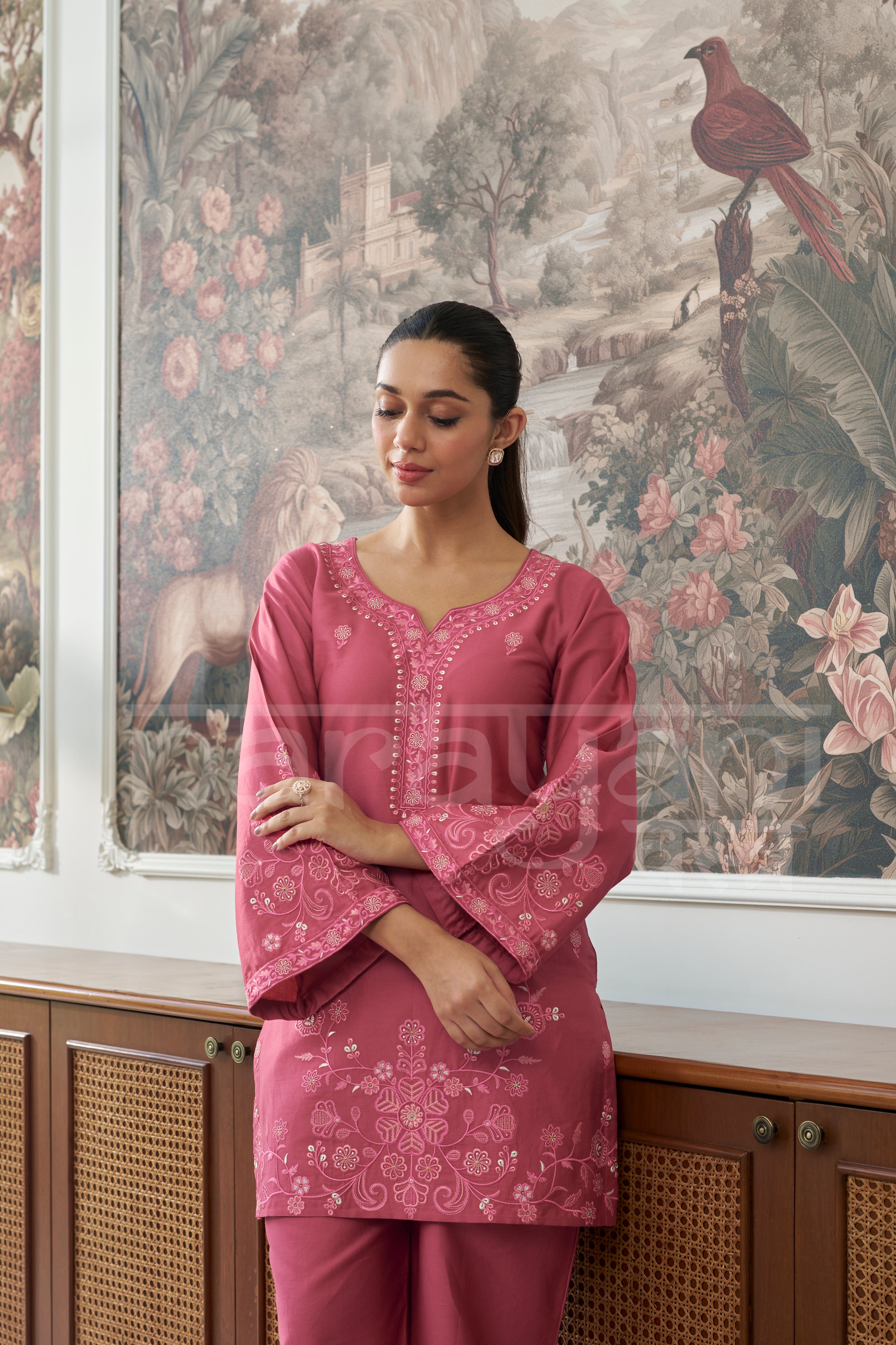 PEONY - Rosewood Pink Embroidered Co-ord Set