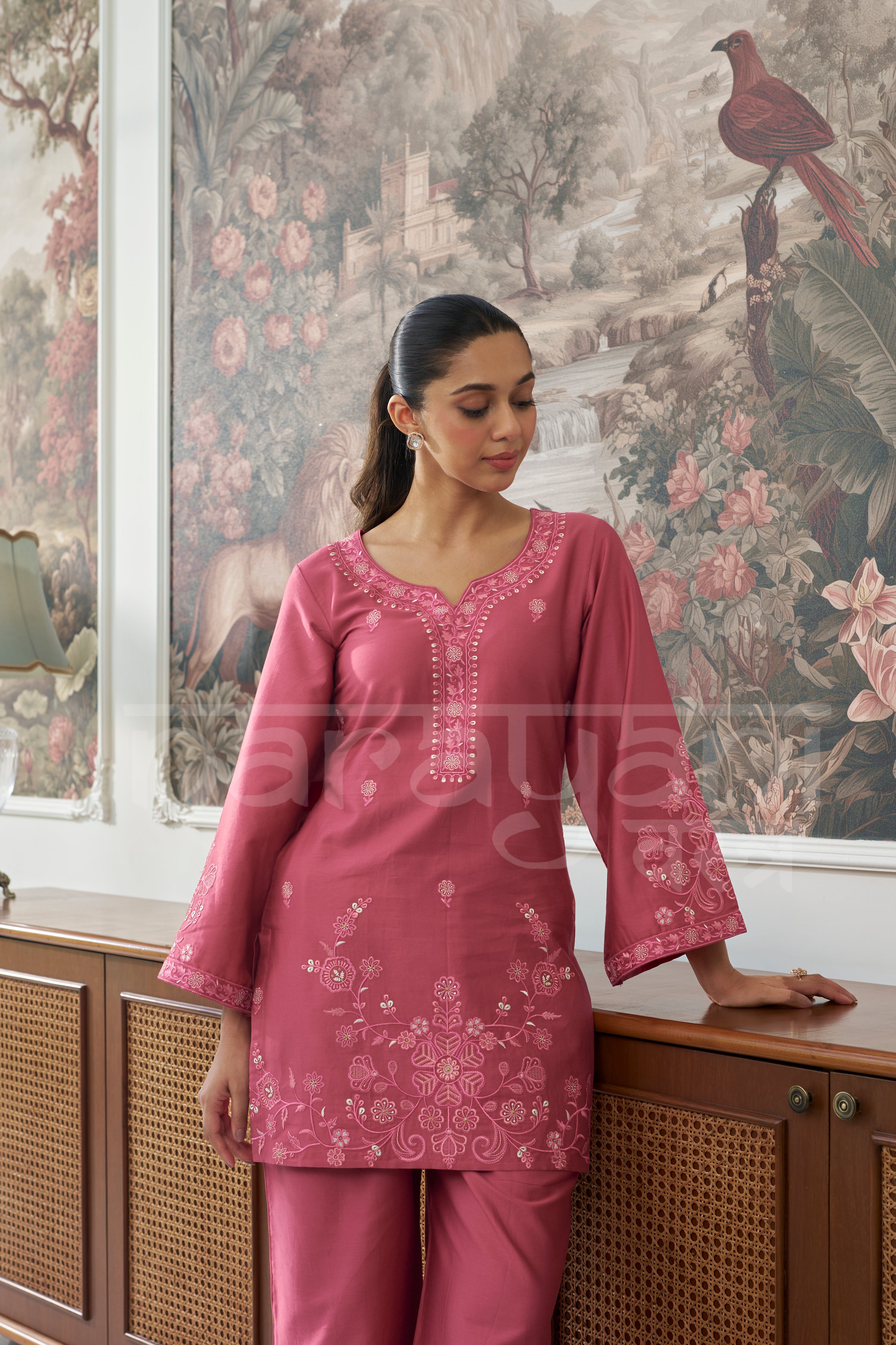 PEONY - Rosewood Pink Embroidered Co-ord Set