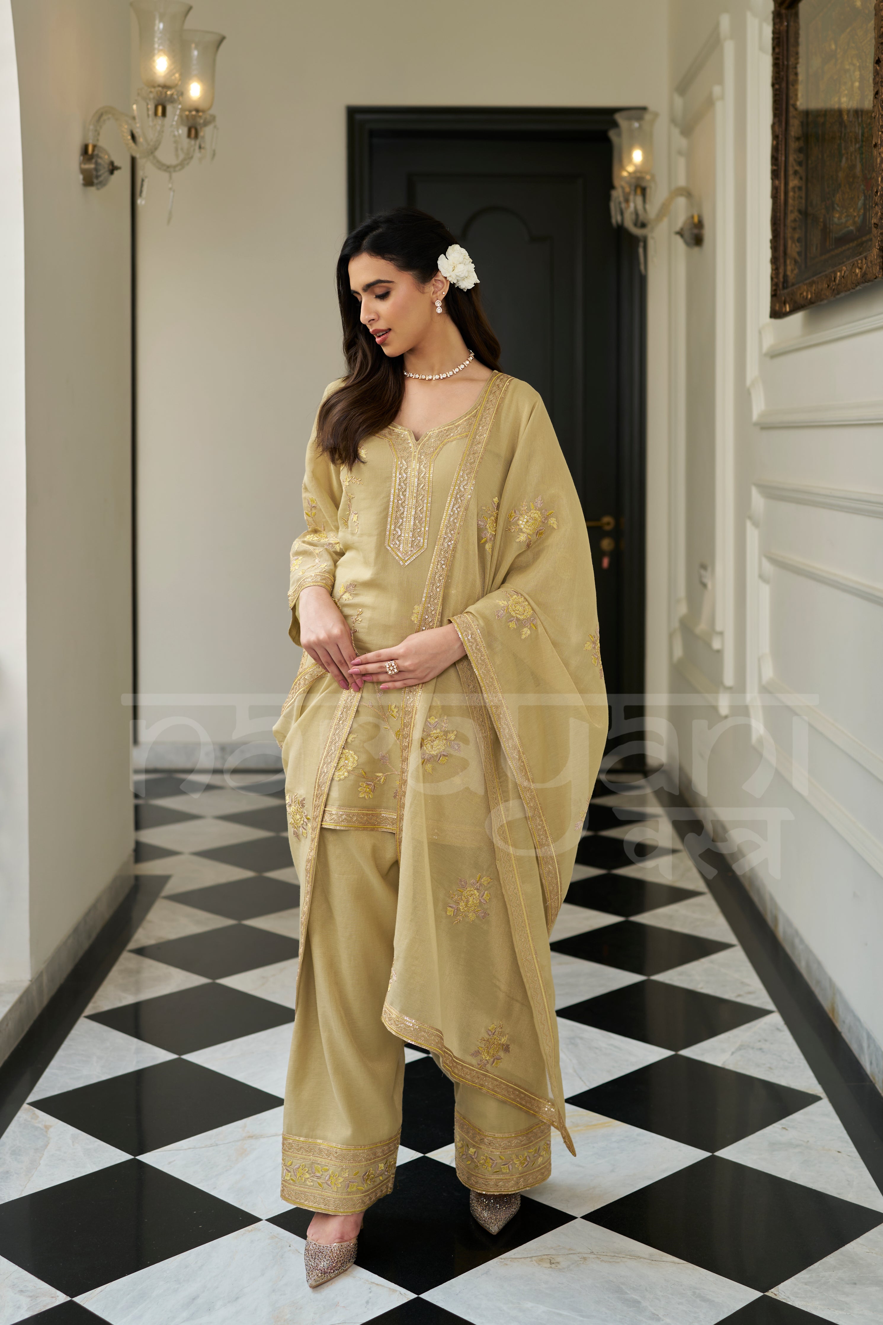 NAKHREELI - Champagne Yellow Farshi Salwar Suit Set