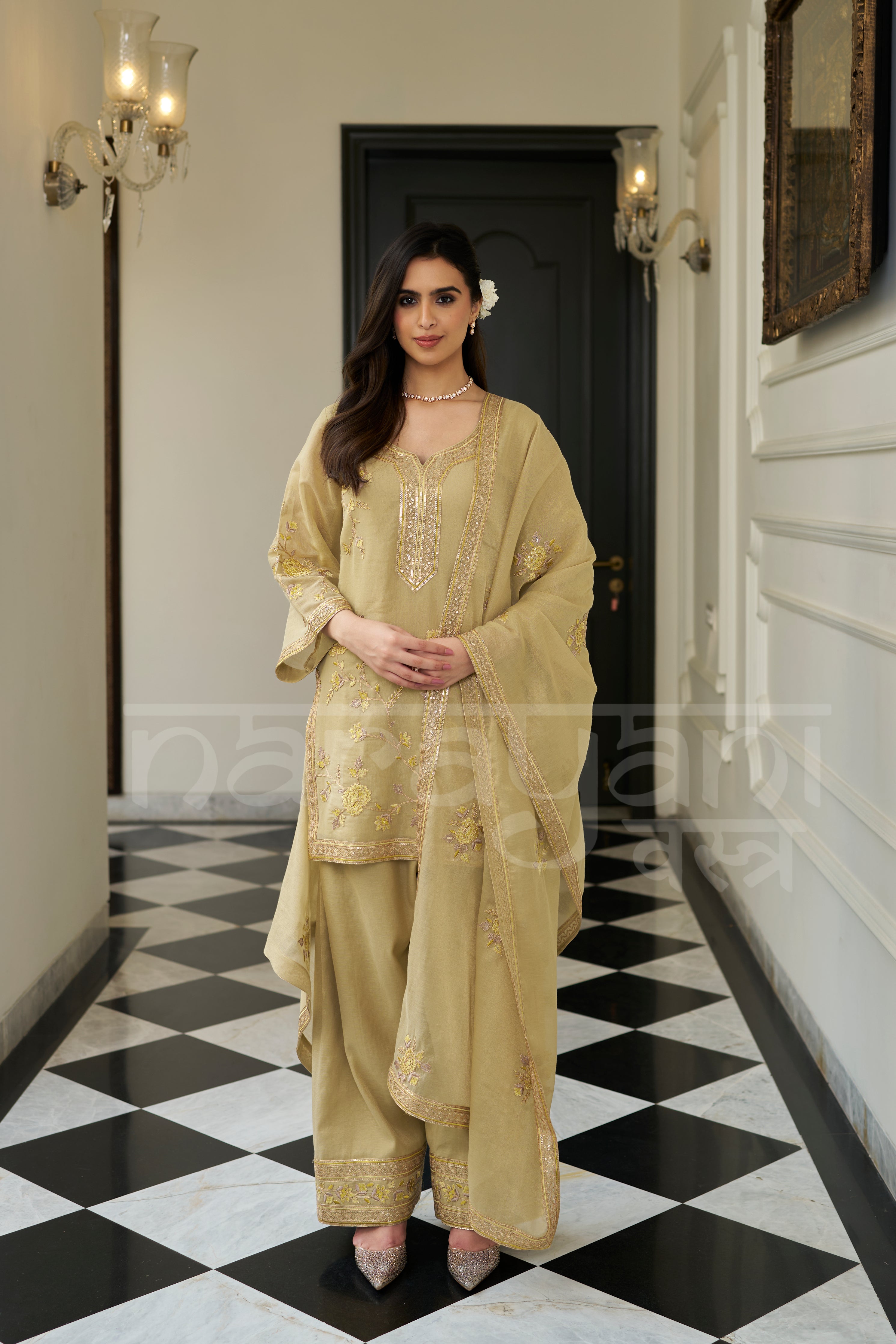 NAKHREELI - Champagne Yellow Farshi Salwar Suit Set