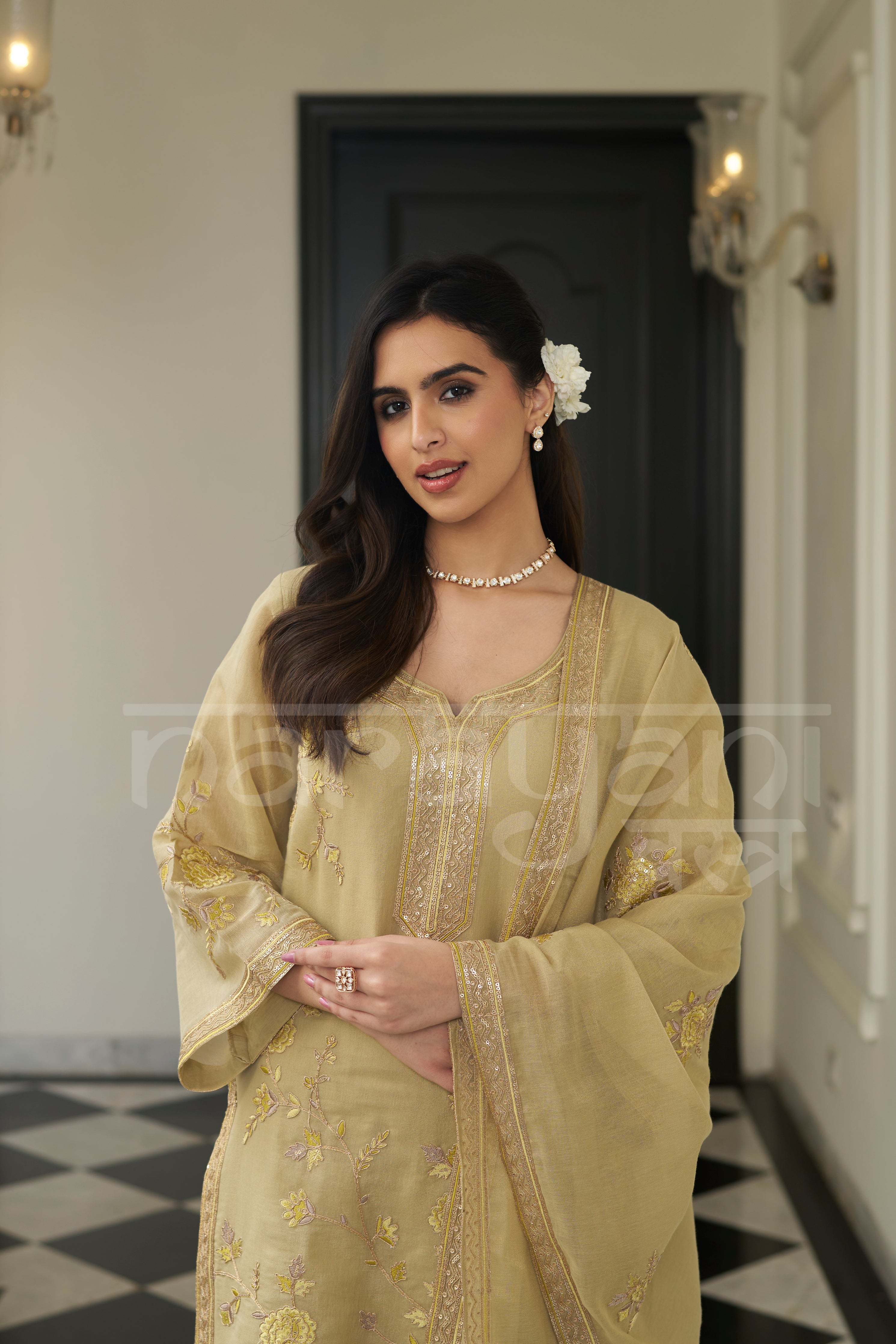 NAKHREELI - Champagne Yellow Farshi Salwar Suit Set
