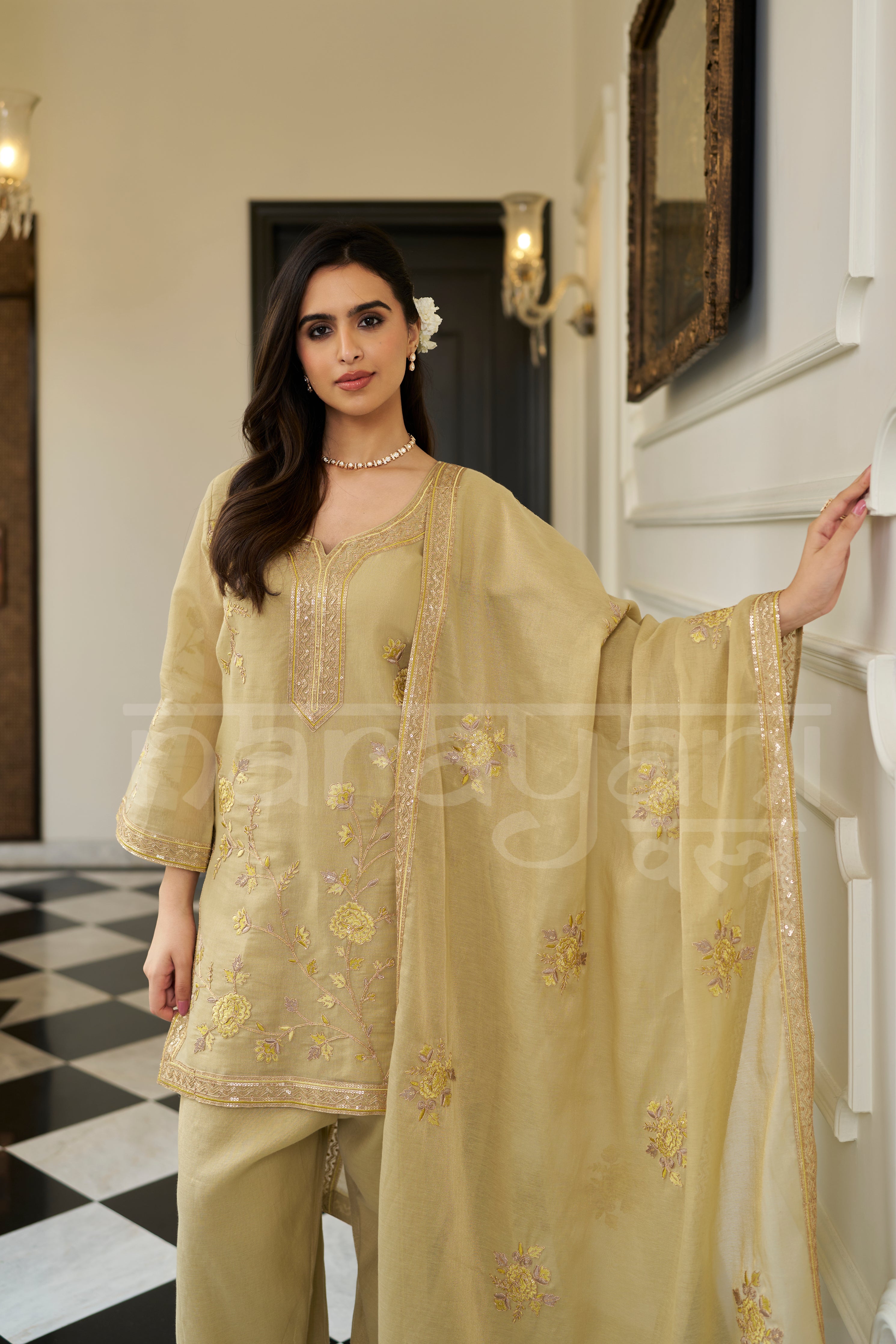 NAKHREELI - Champagne Yellow Farshi Salwar Suit Set